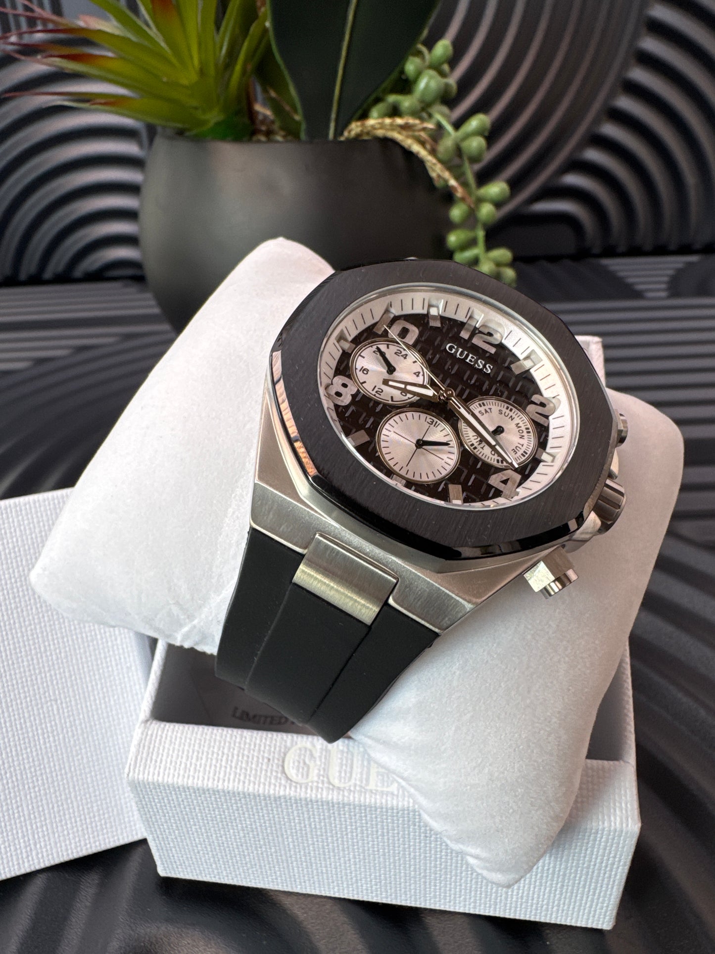 Guess Black & Silver Tone Empire Chronograph Watch