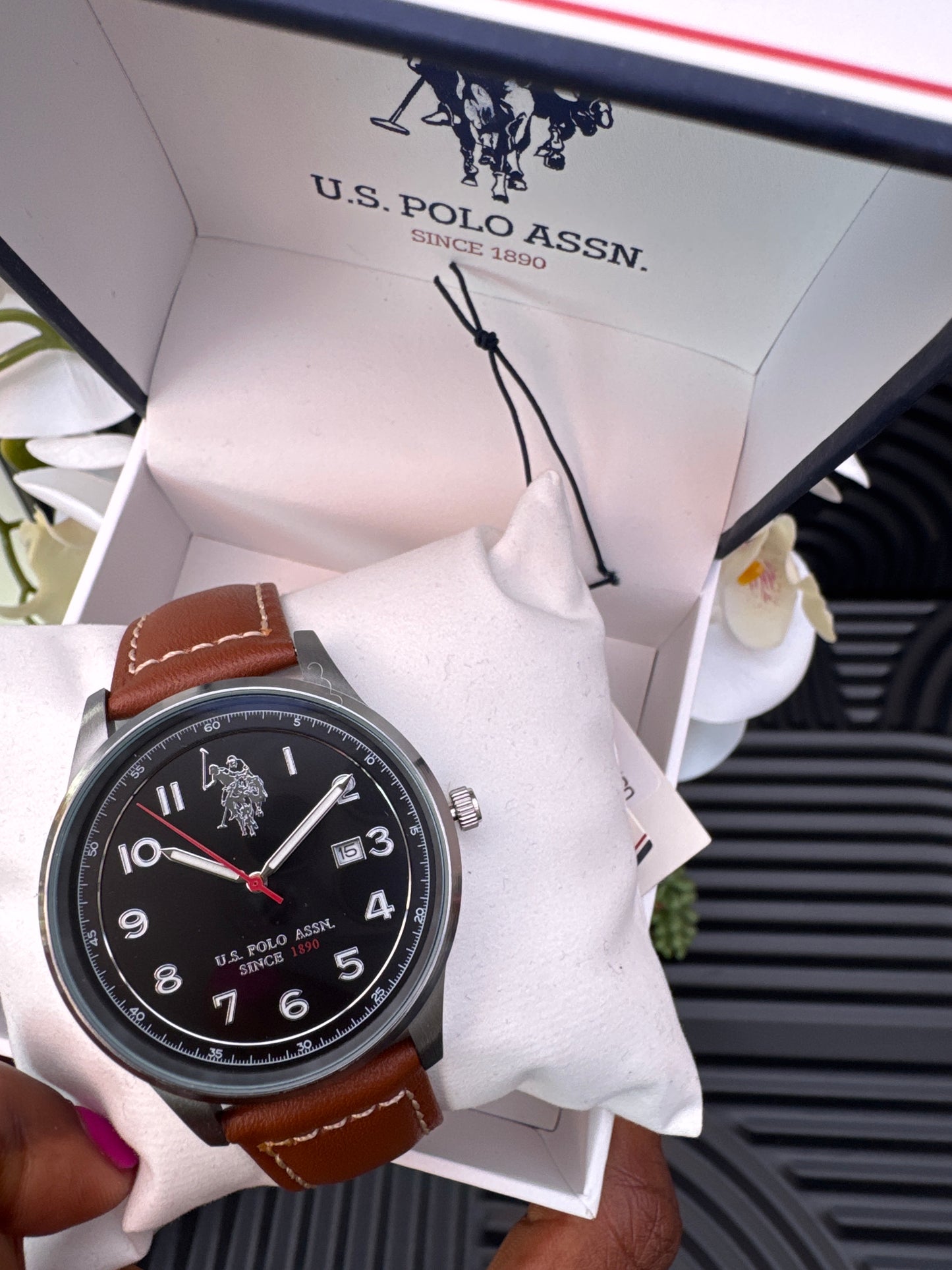 US Polo Assn Brown Leather Watch