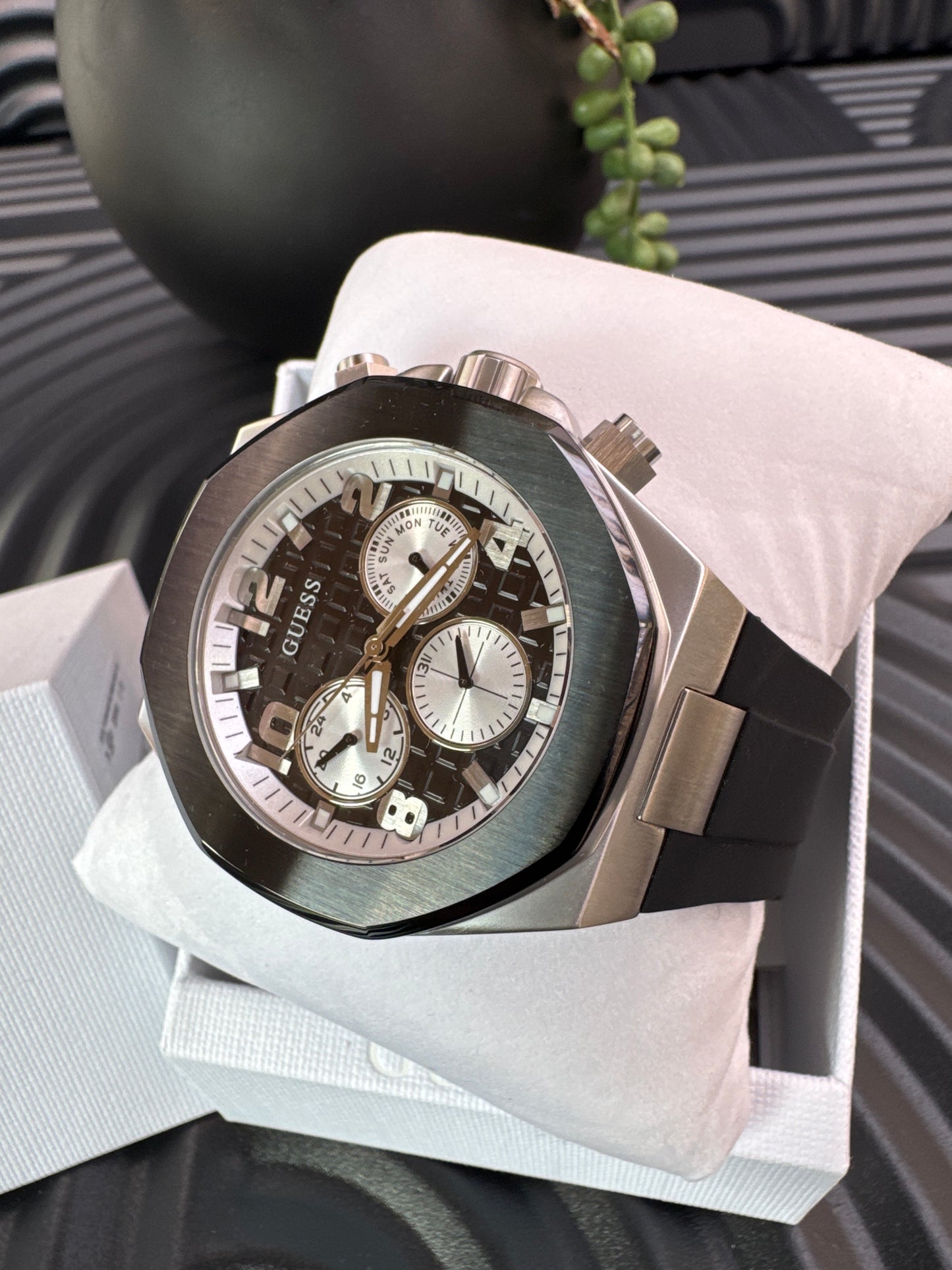 Guess Black & Silver Tone Empire Chronograph Watch