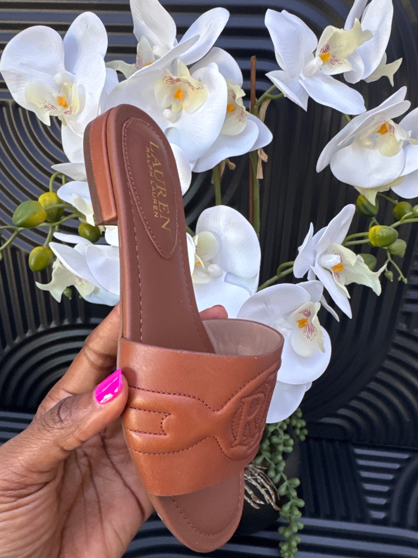 Ralph Lauren Brown Slide Sandals