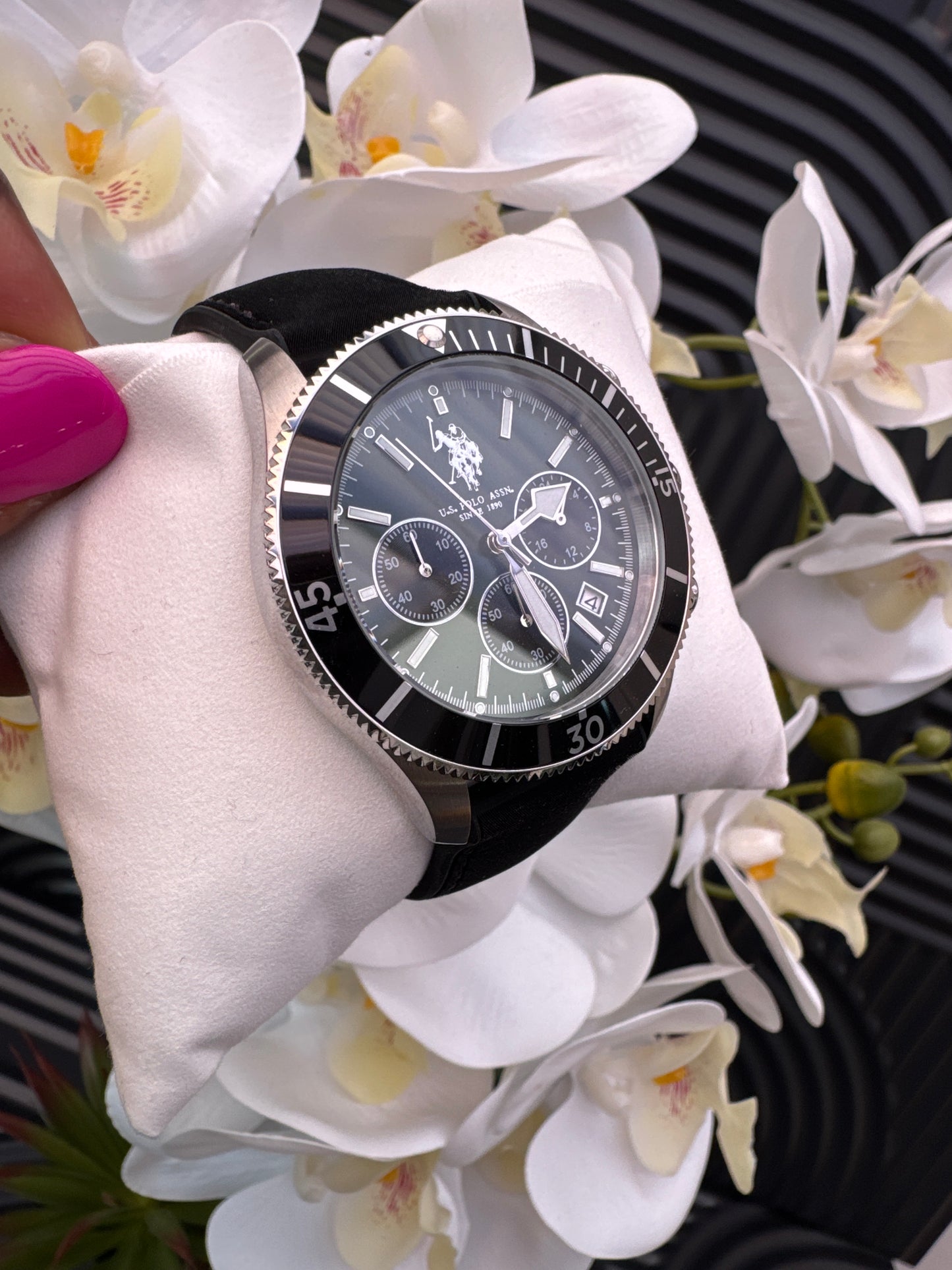 US Polo Assn Black & Silver Tone Argo Chronograph Watch