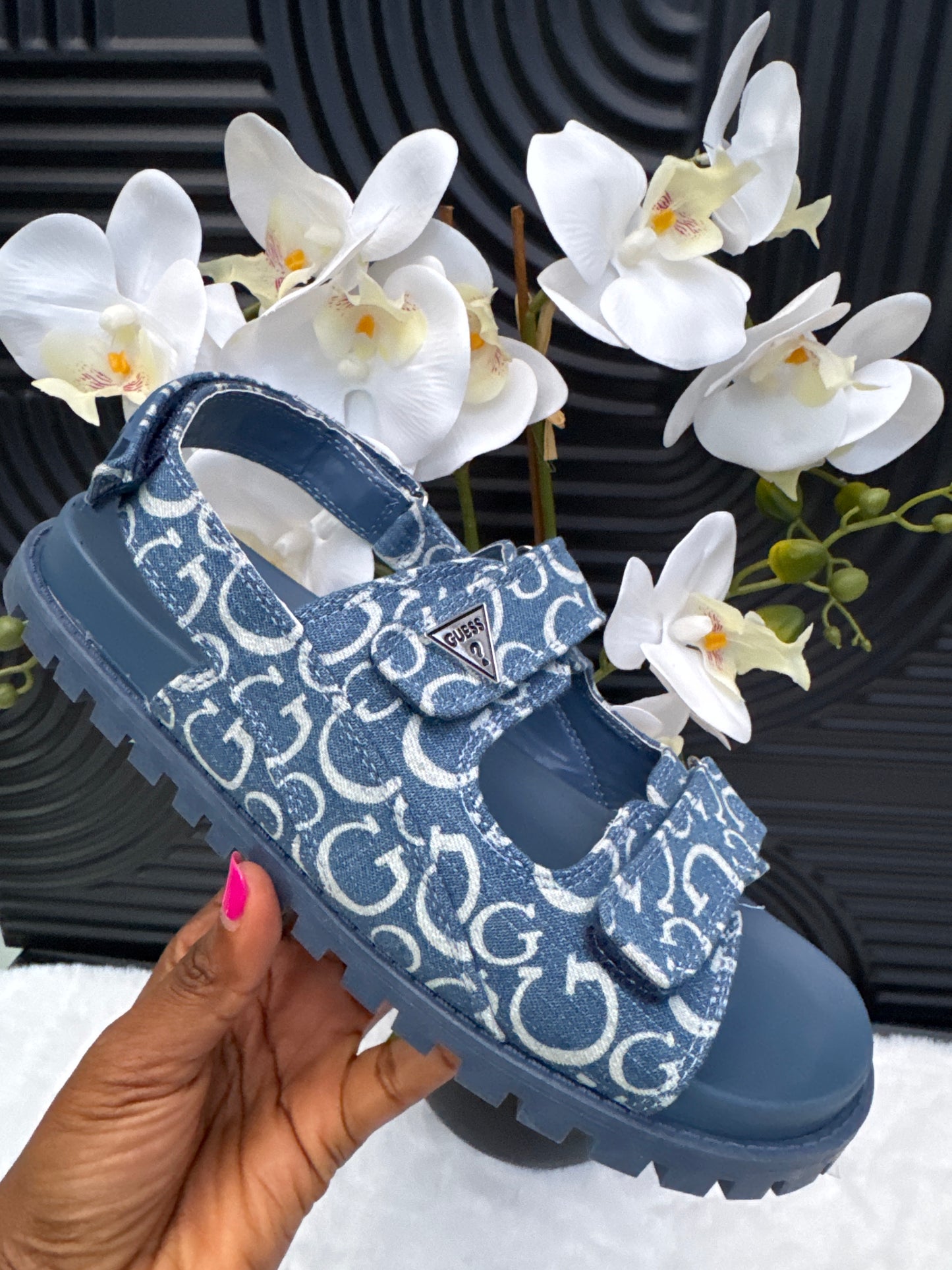 GUESS Denim Monogram Sandal