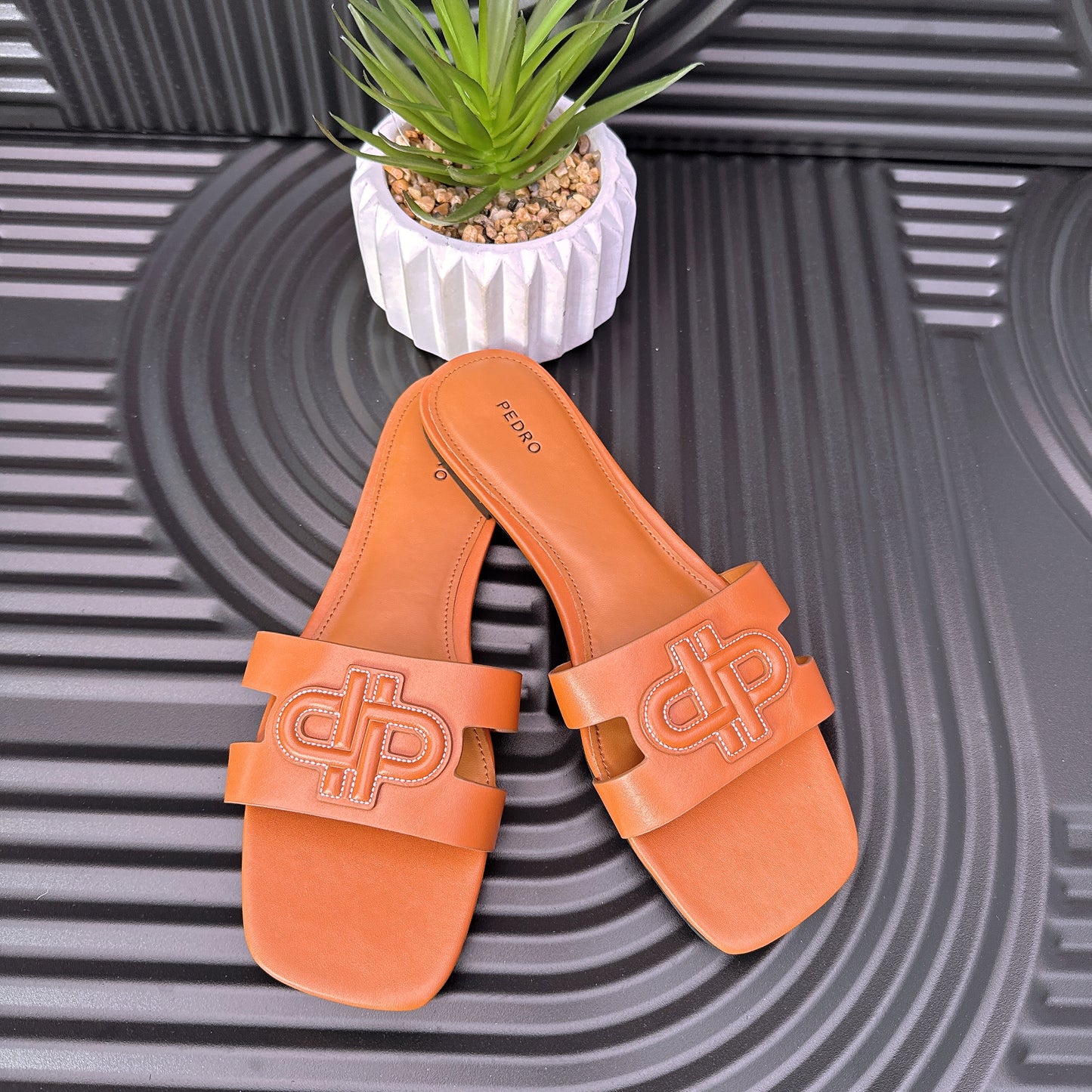 Leather Slip on Sandals in Brown