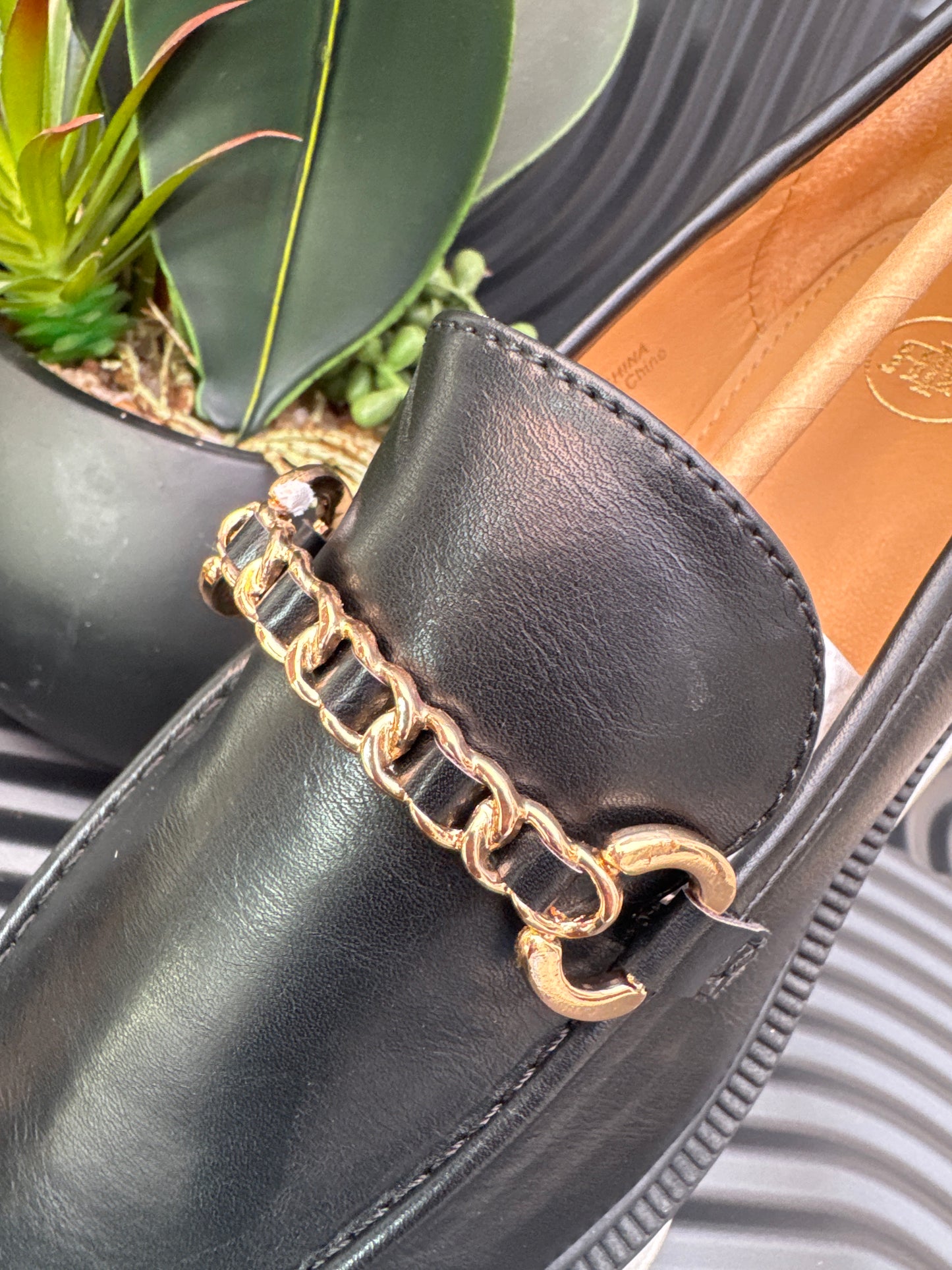 Black Chain Loafers for Ladies