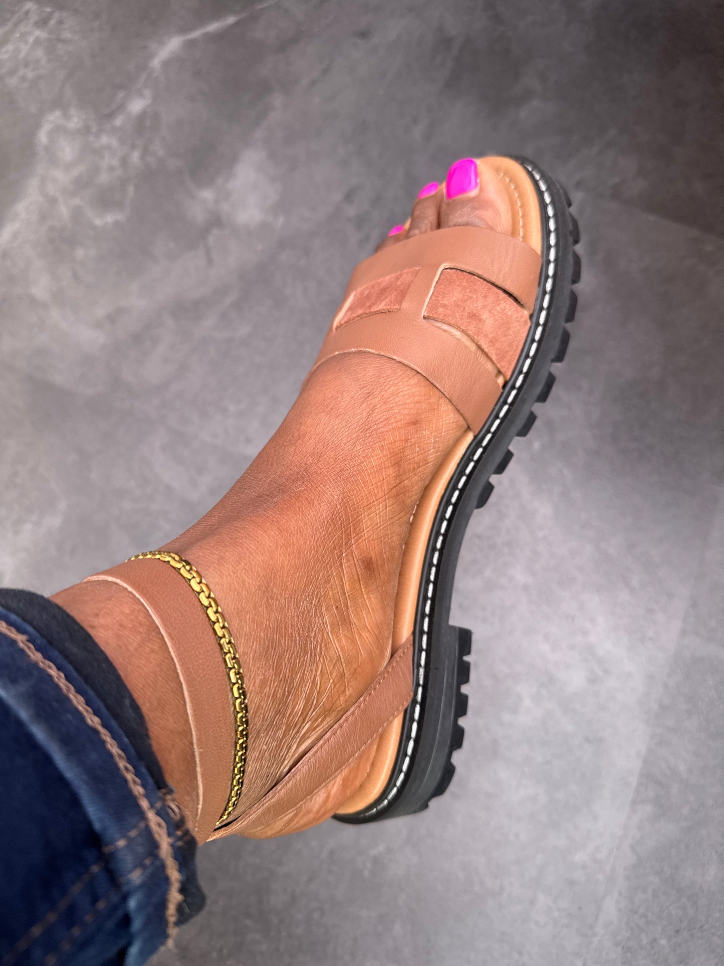 Brown Leather Cleated Sandals