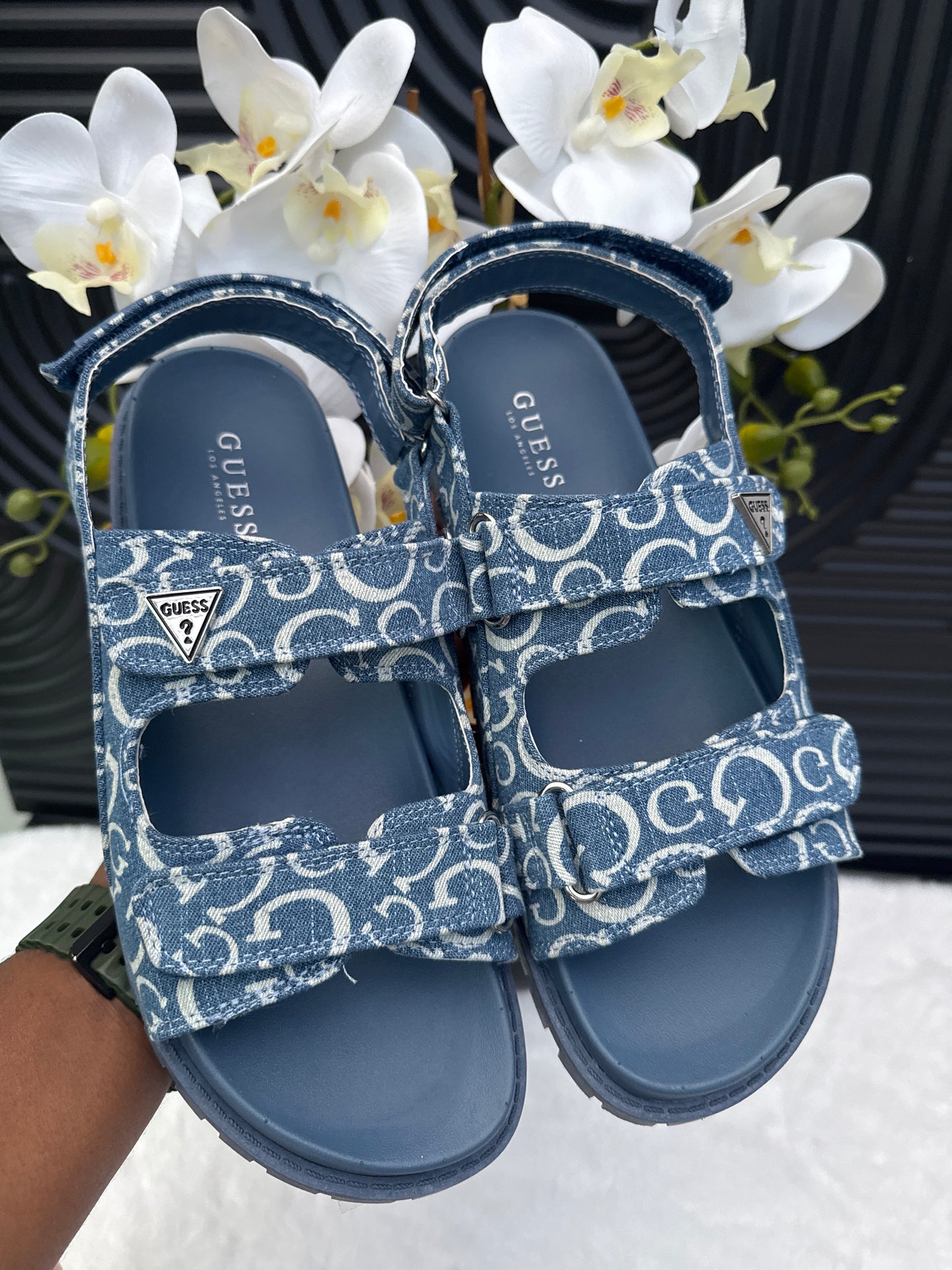 GUESS Denim Monogram Sandal