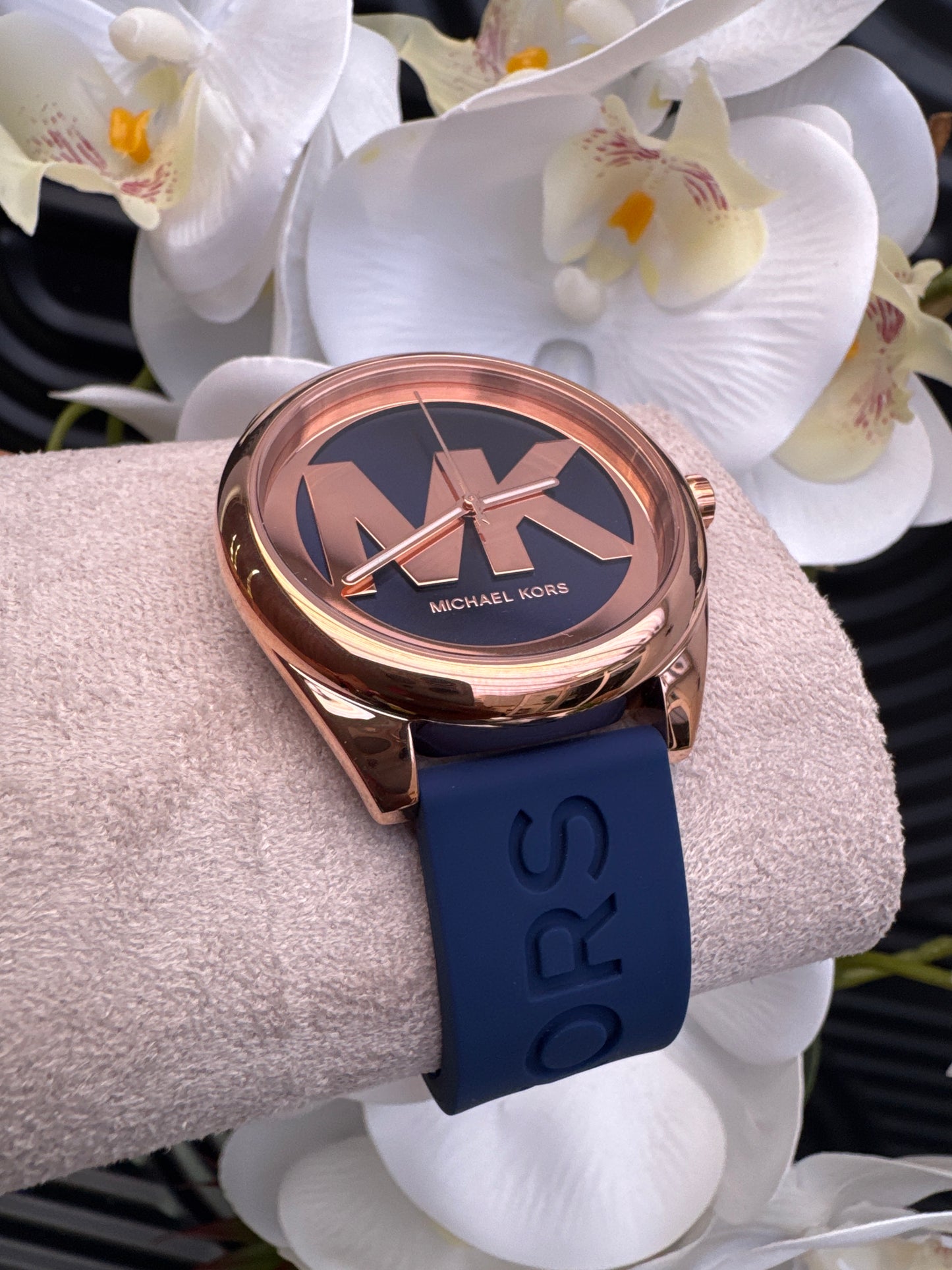 Michael Kors Rose Gold and Blue Strap Watch