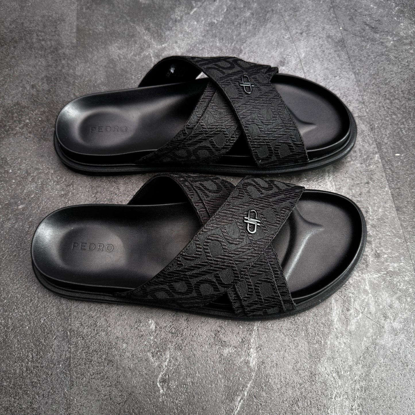Unisex Monogram Cross Strap Sandals