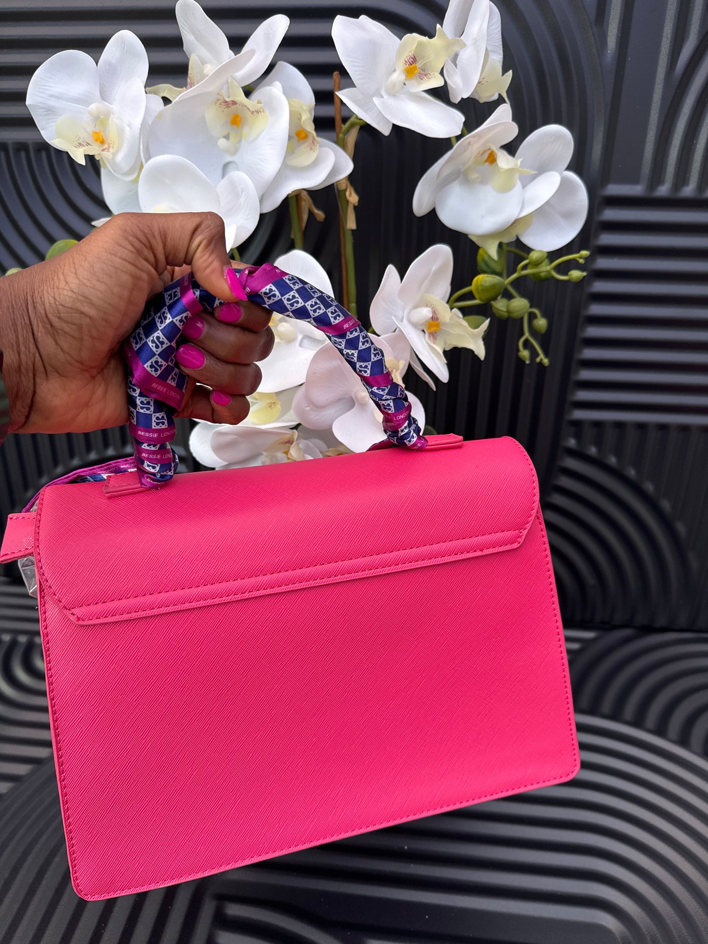 Pink structured bag with scarf detail