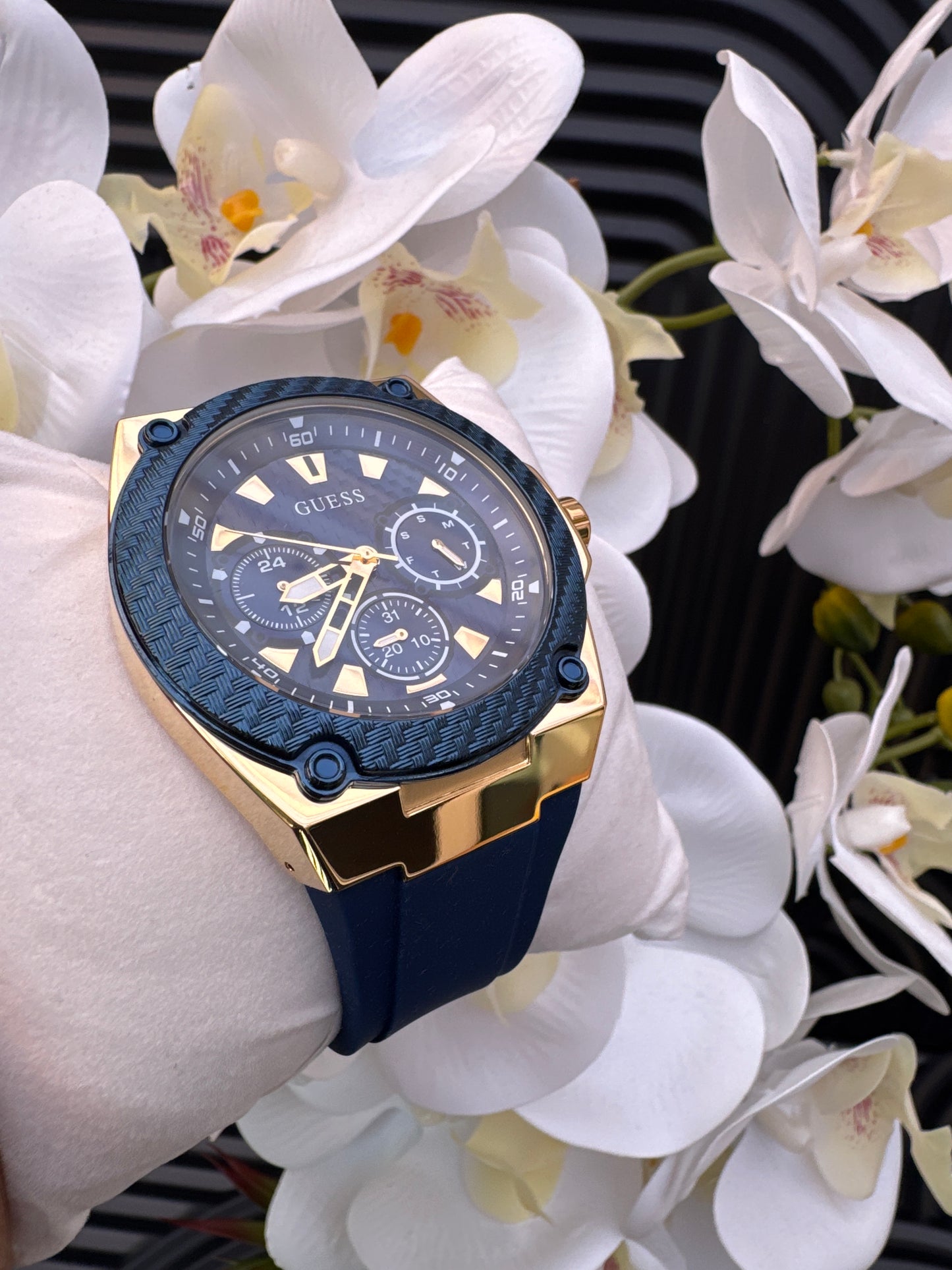 Guess Stainless Steel Watch with Silicone Strap