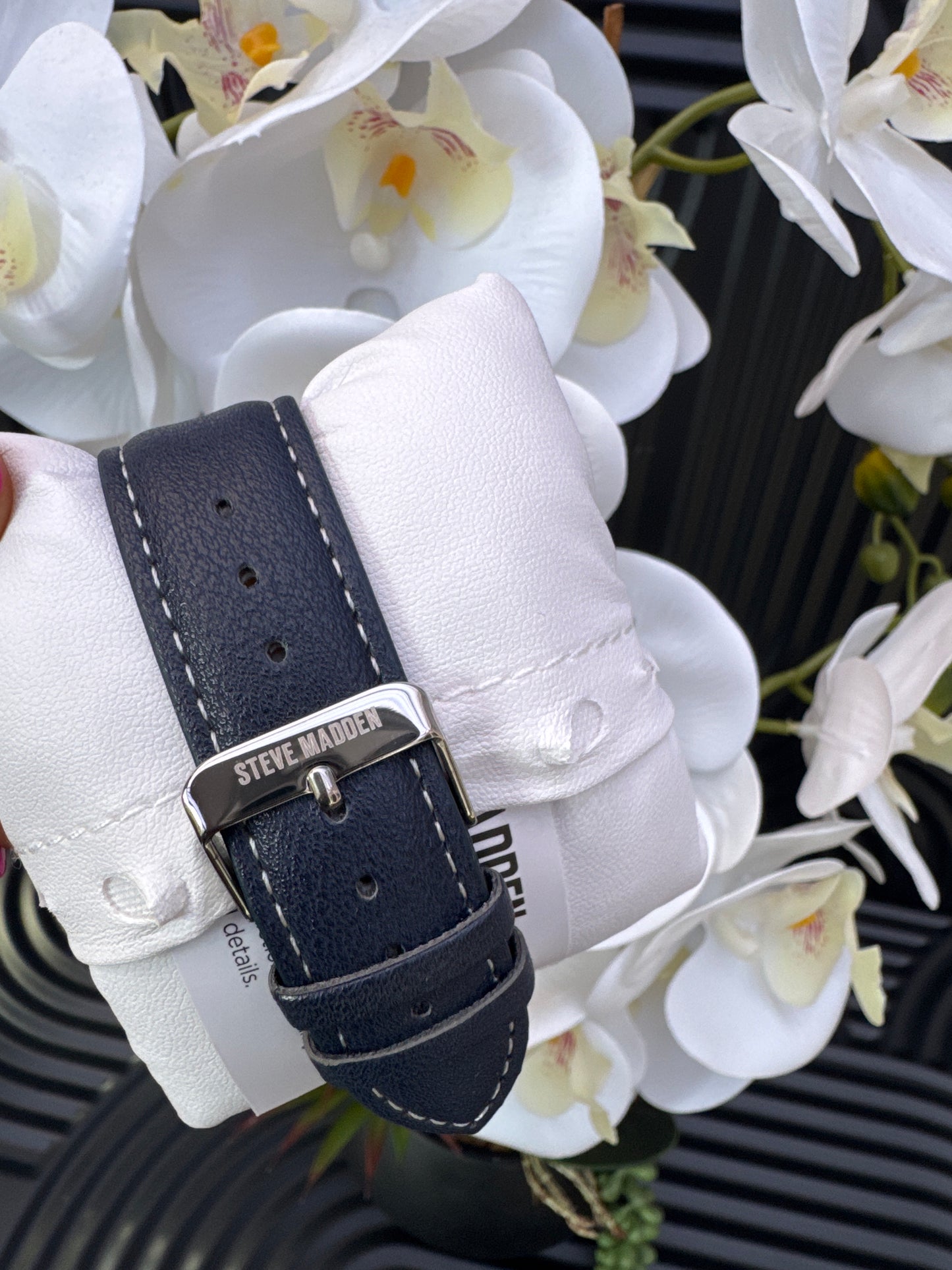 Steve Madden Navy Blue Strap Leather Watch