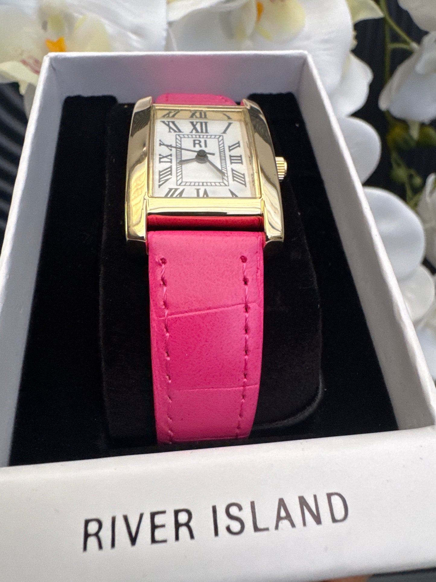Pink Leather Rectangular Watch