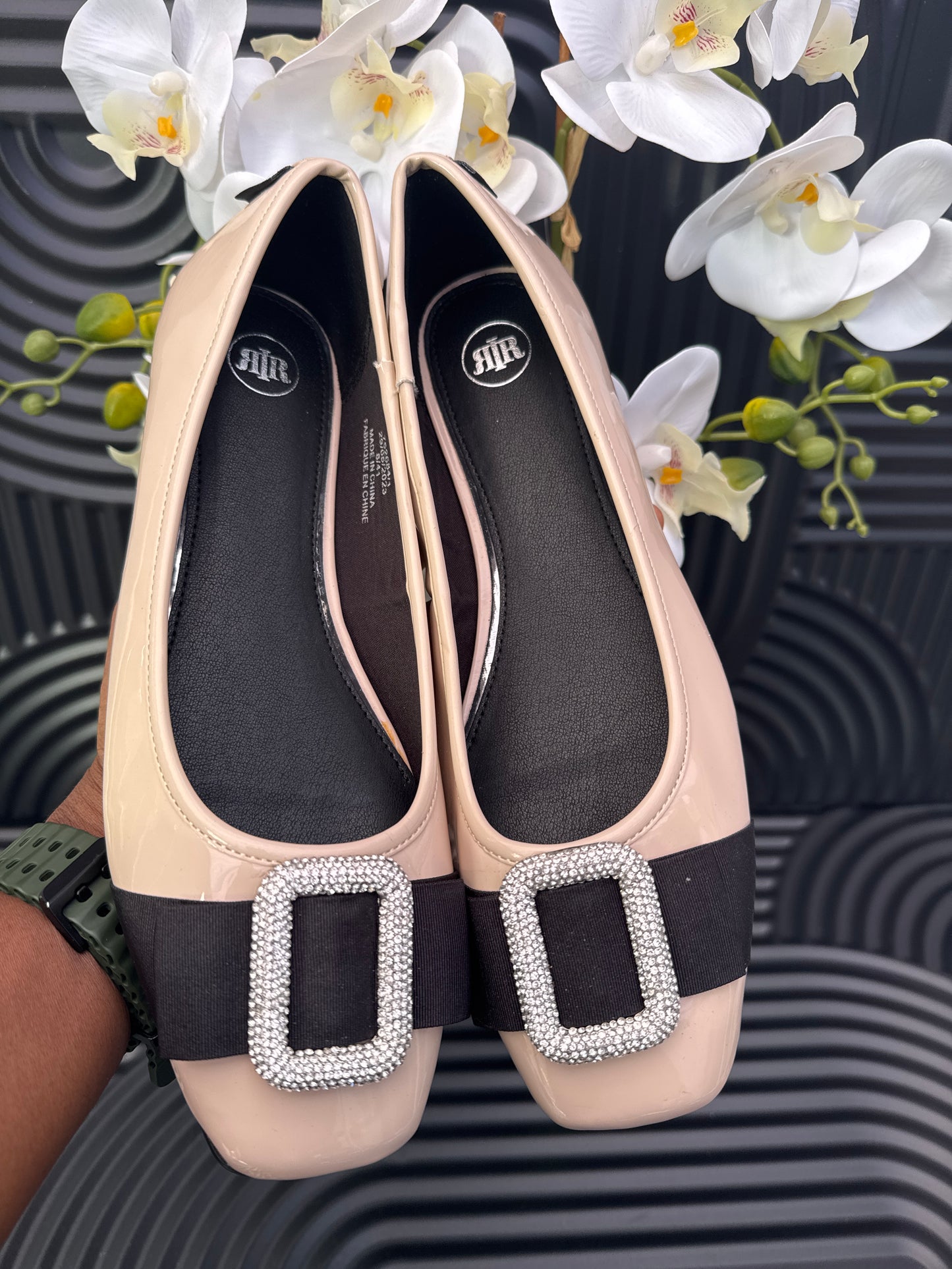 Beige Embellished Ballet Shoes