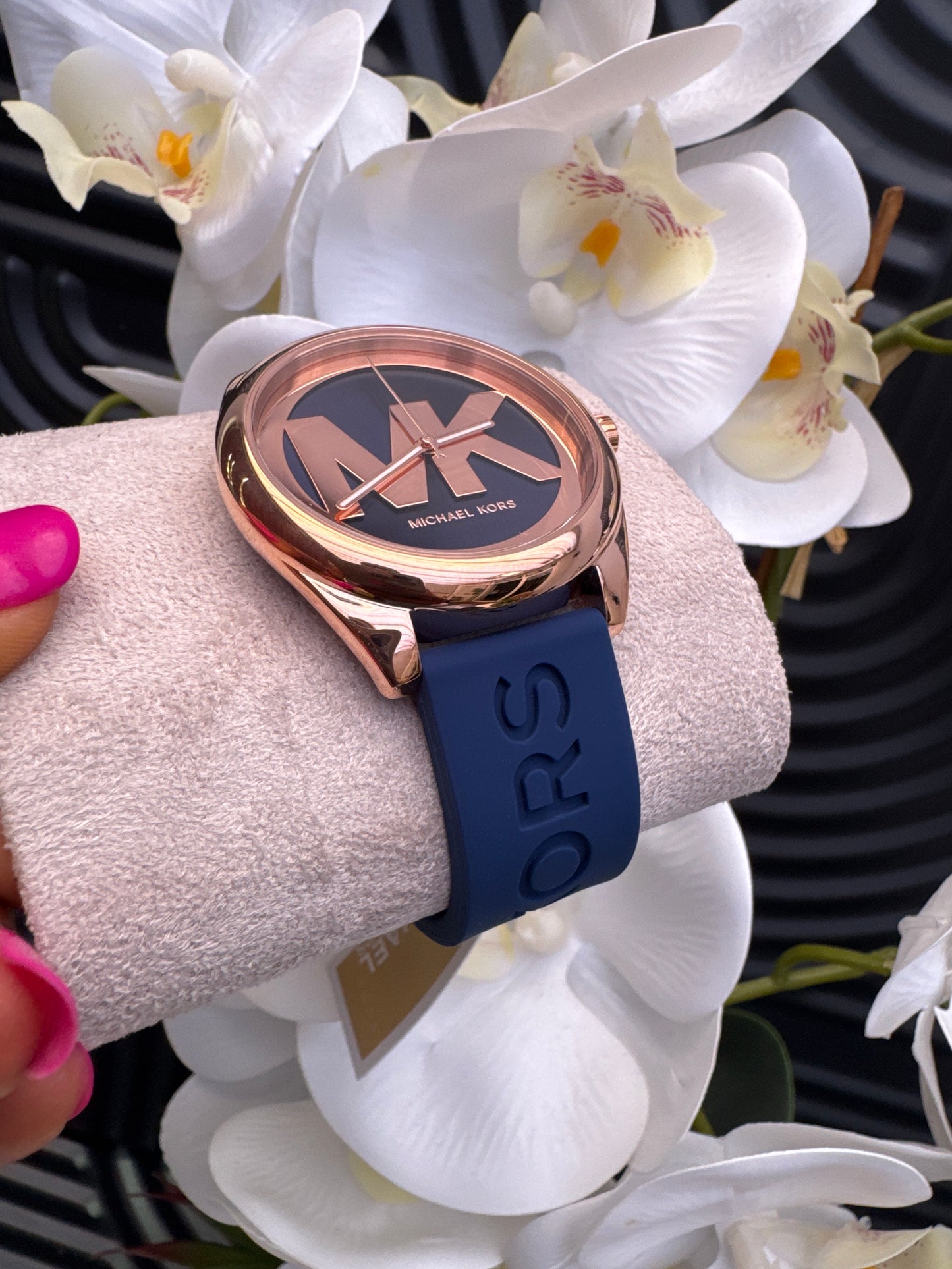 Michael Kors Rose Gold and Blue Strap Watch