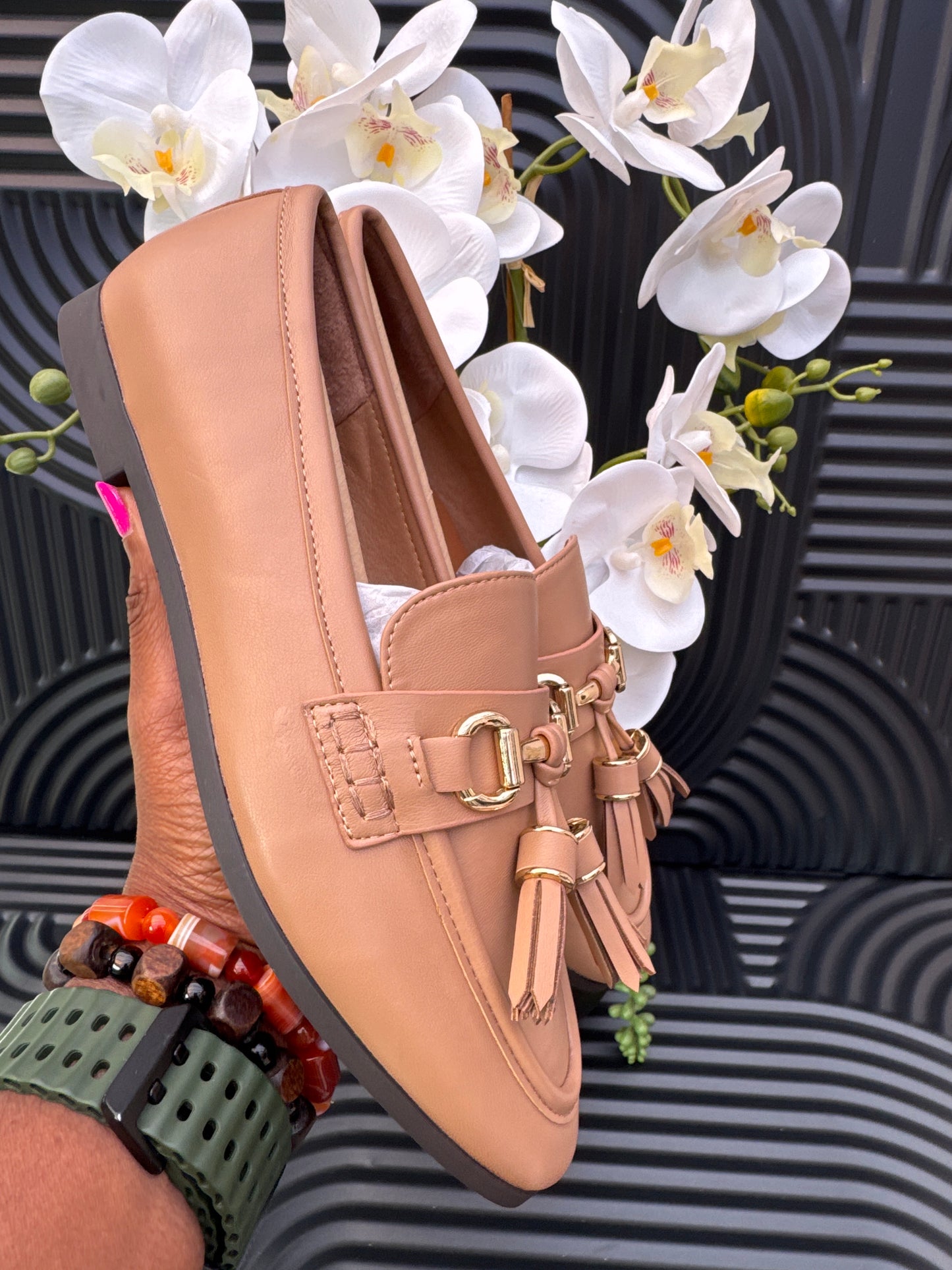 Nude Leather Tassel Loafers