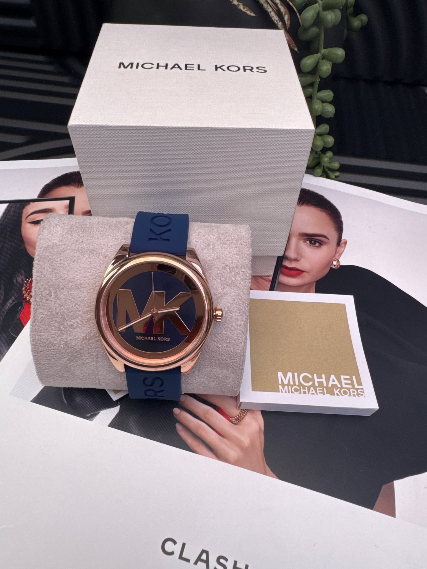 Michael Kors Rose Gold and Blue Strap Watch