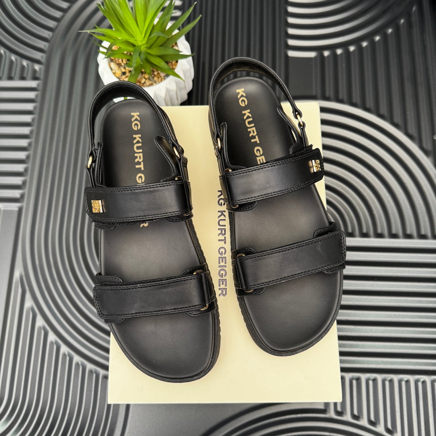 KG Black Leather Sandals for Ladies