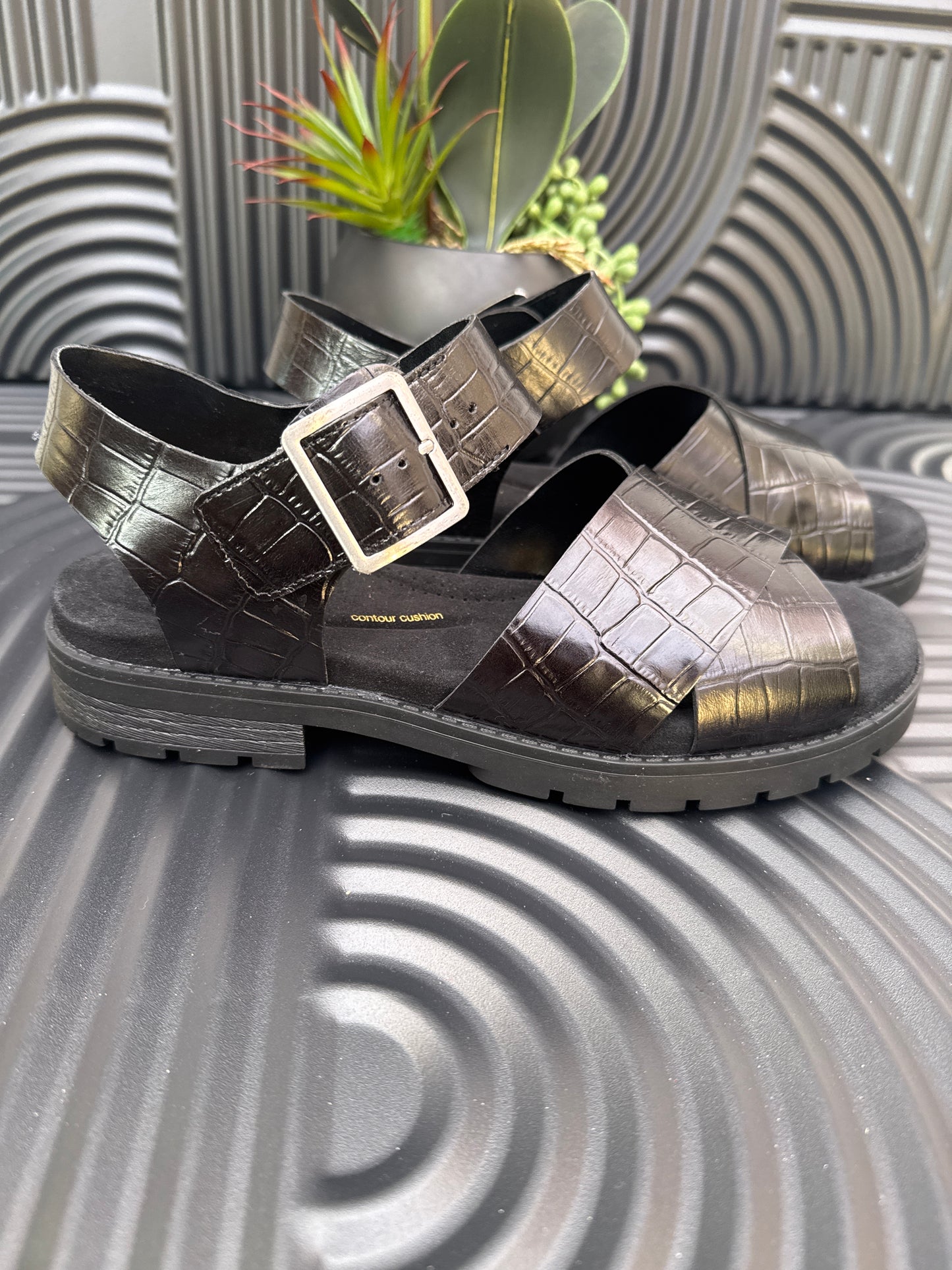 Ladies Black Crocs Leather Sandal