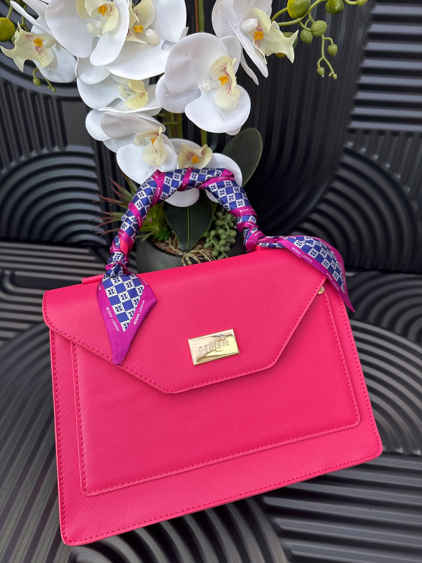 Pink structured bag with scarf detail