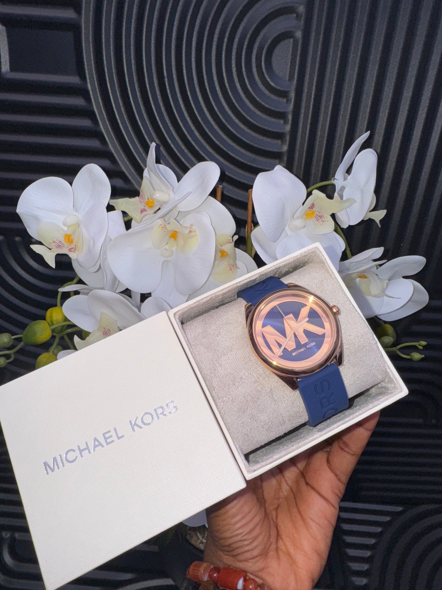 Michael Kors Rose Gold and Blue Strap Watch