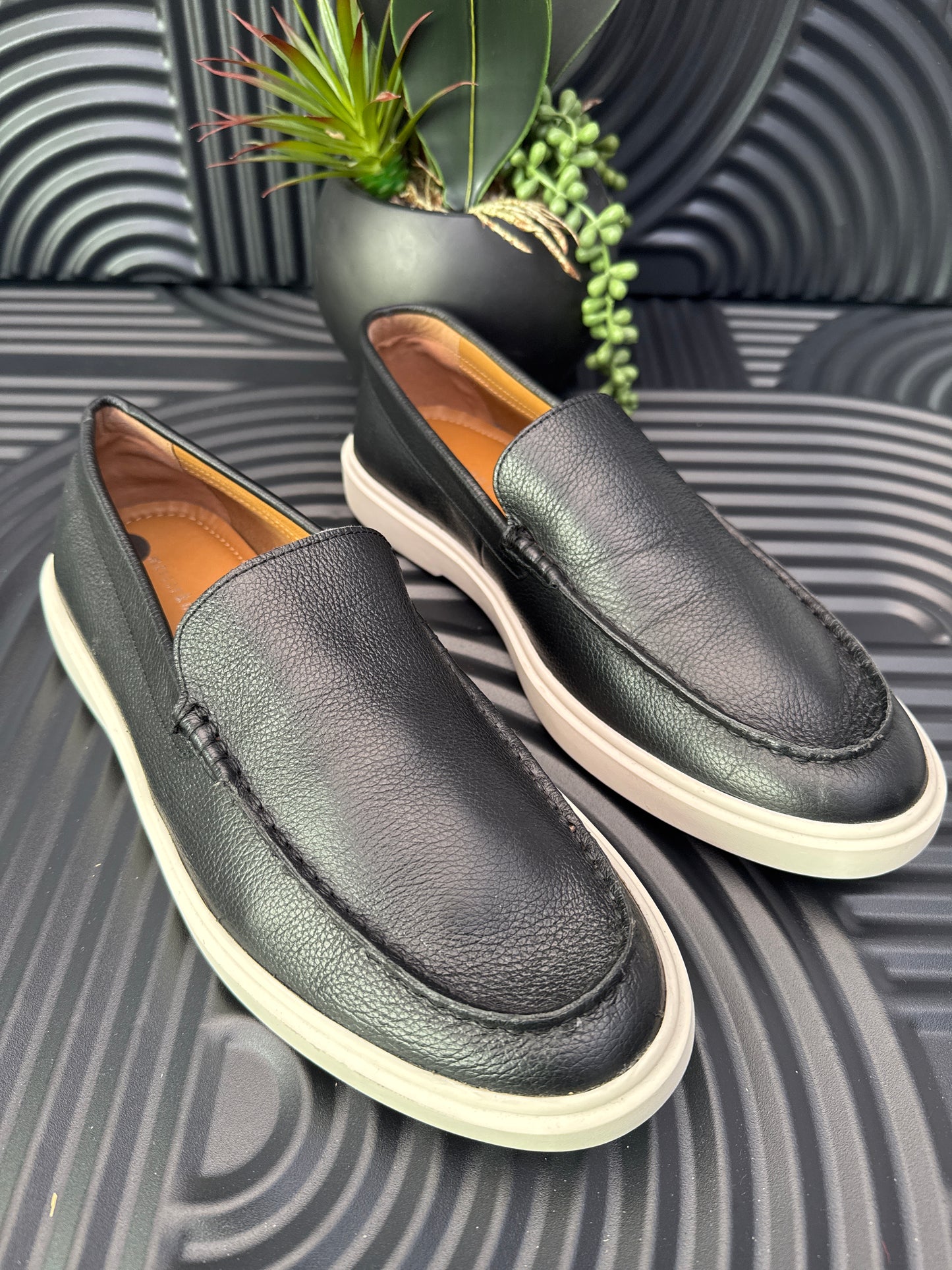 Slip on Black Leather Loafers for men