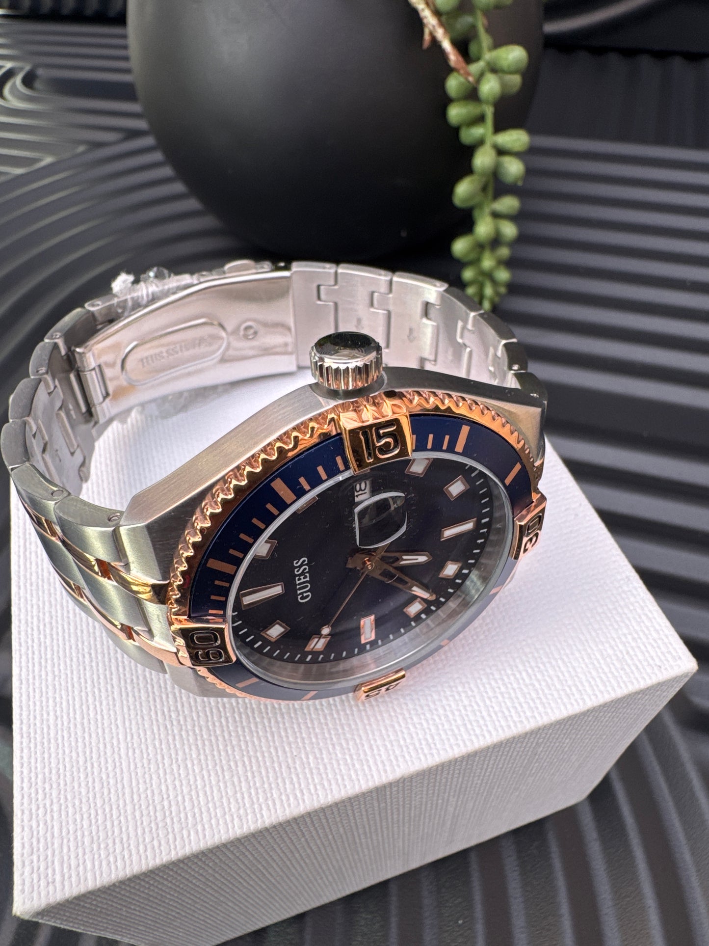 Guess Mens Premier Blue Dial Two Tone Watch