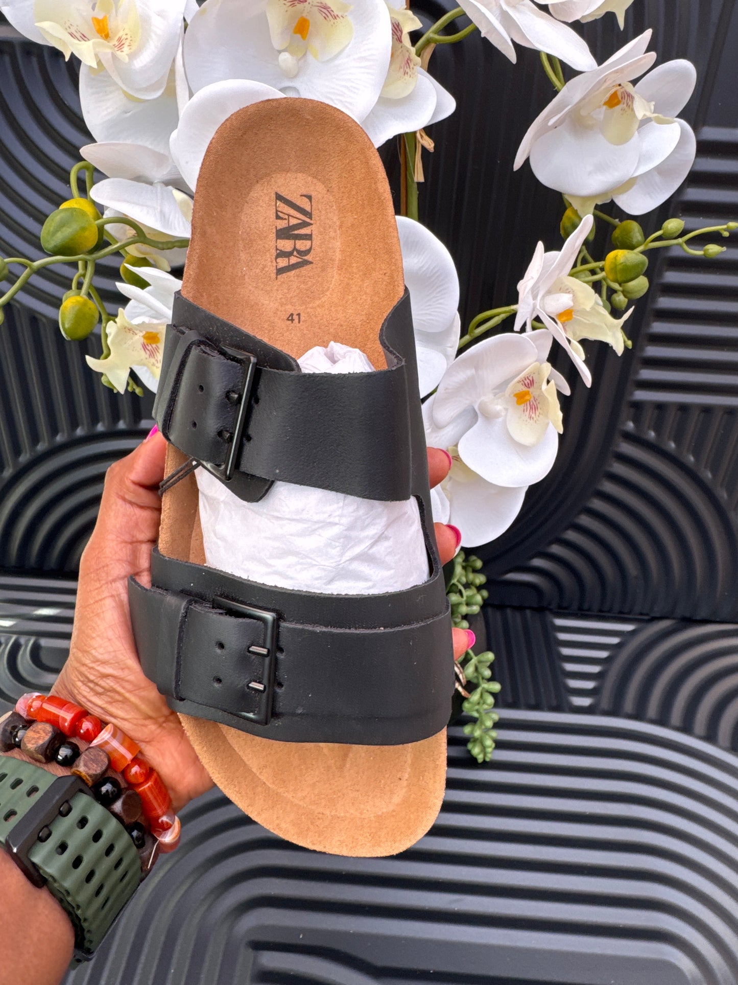 Double strap leather sandals Black
