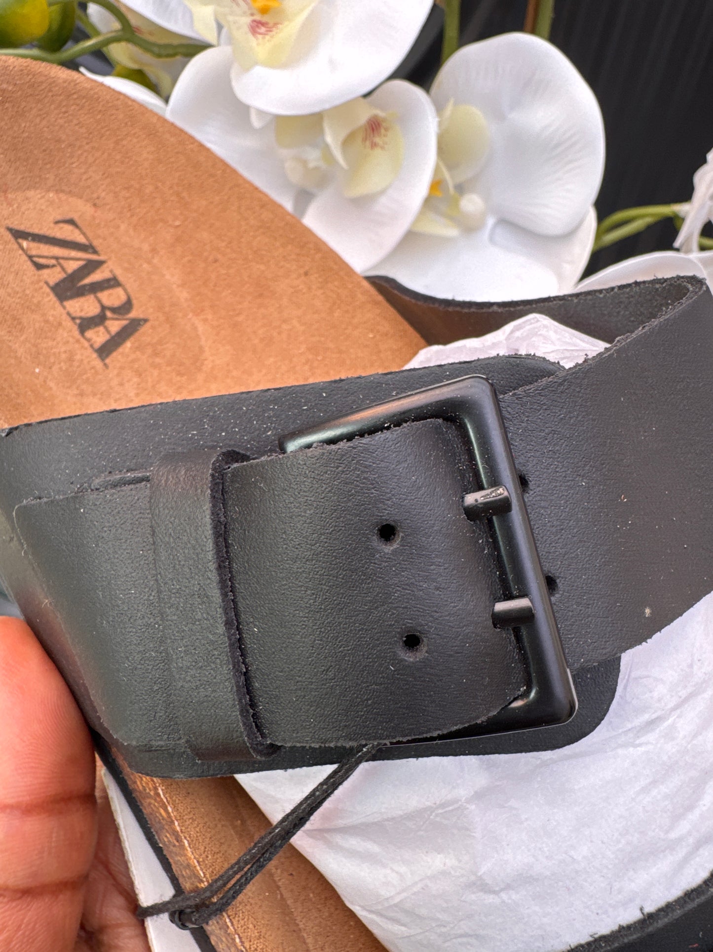 Double strap leather sandals Black