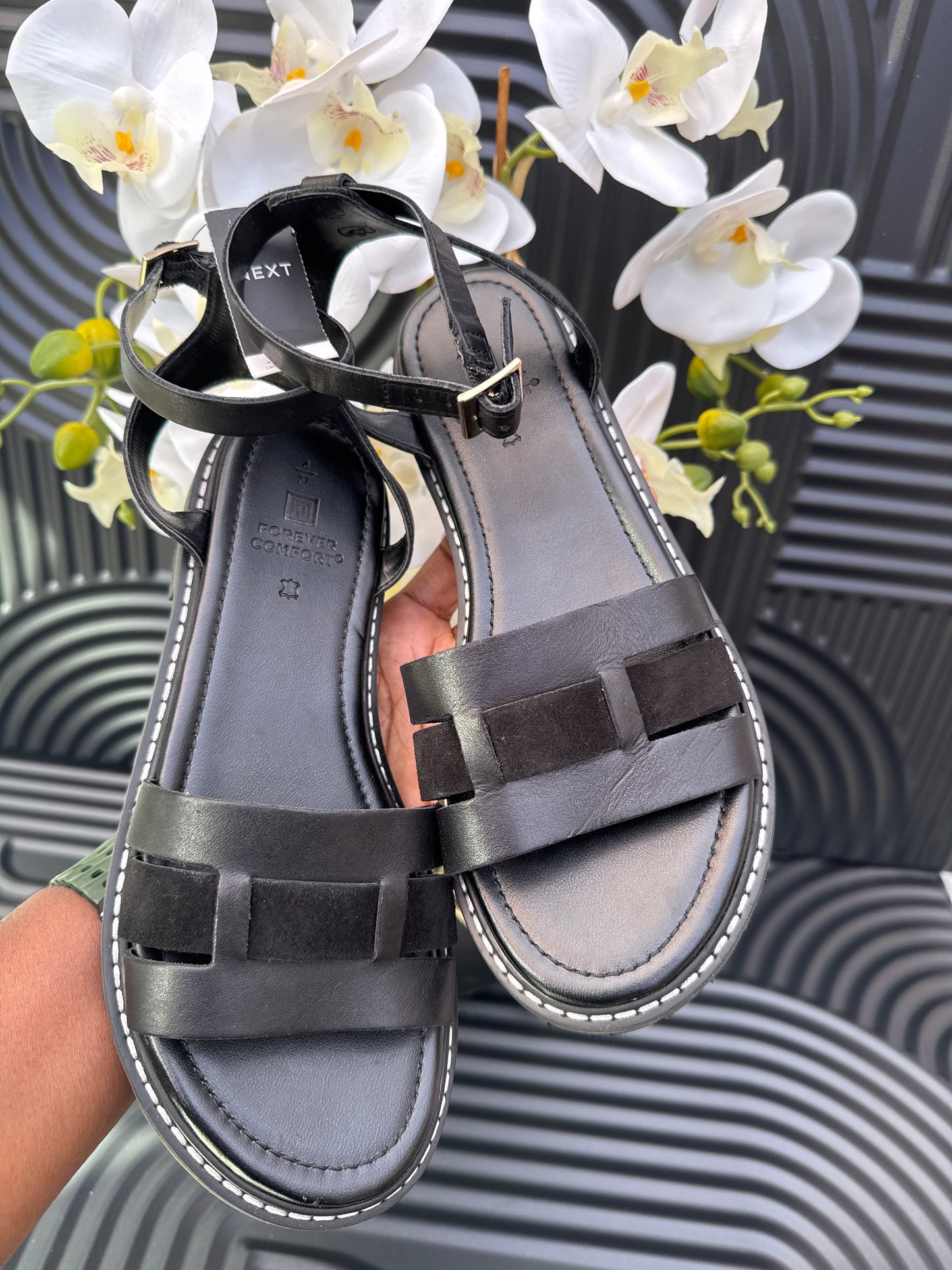 Black Leather Cleated Sandals