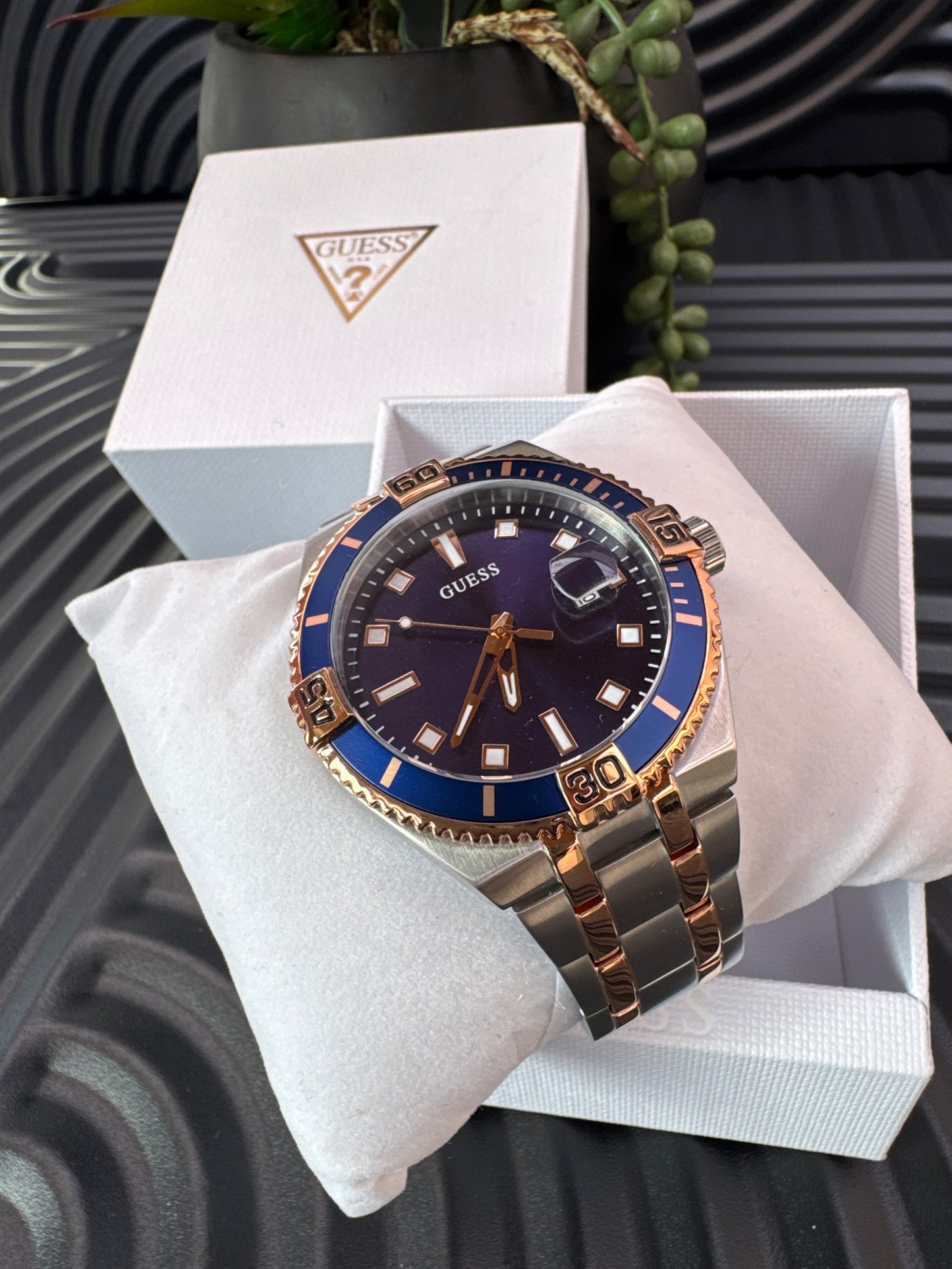 Guess Mens Premier Blue Dial Two Tone Watch