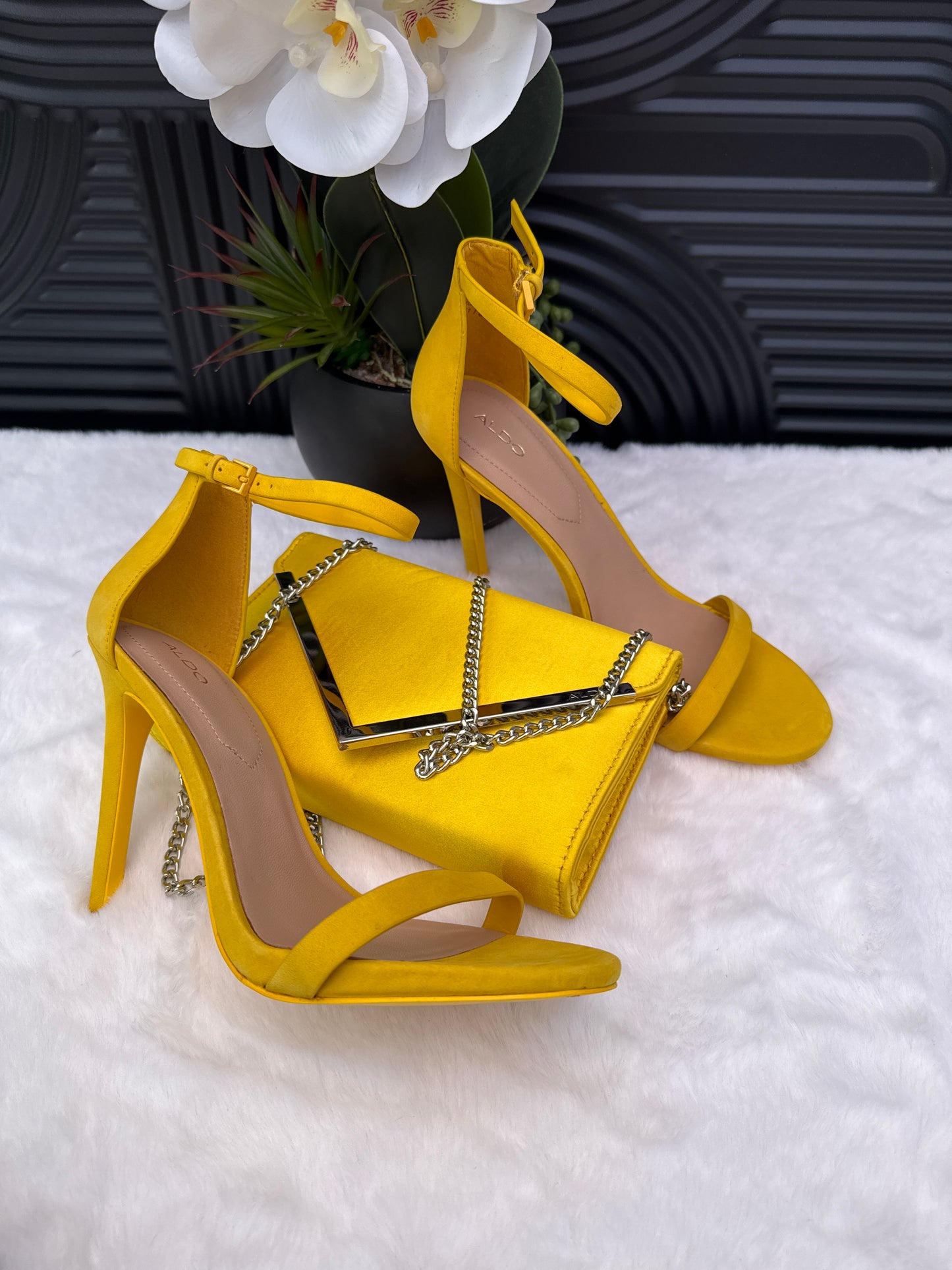 Yellow Ankle Strap Sandal with matching purse
