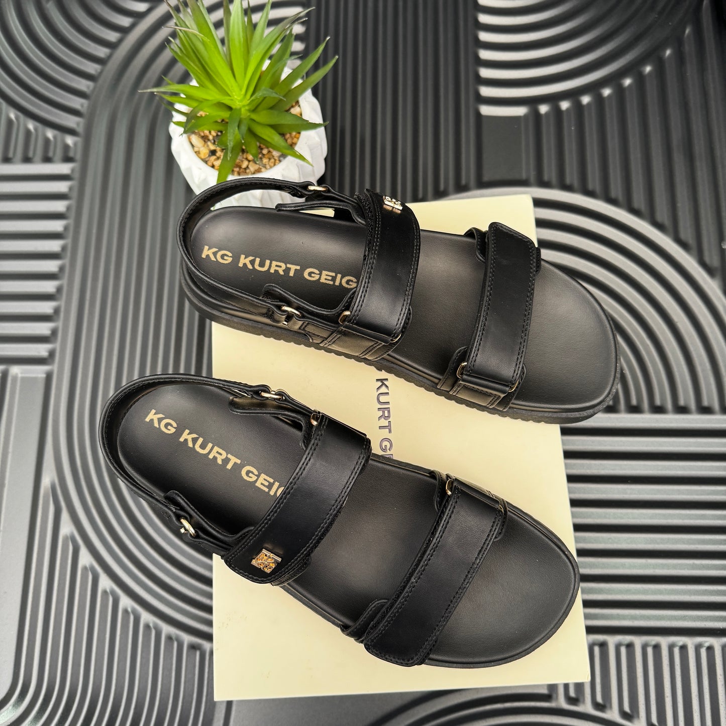 KG Black Leather Sandals for Ladies
