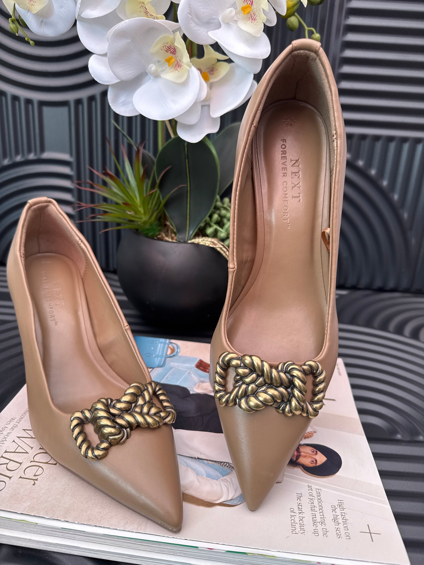 Metal Bow Trim Court Shoes