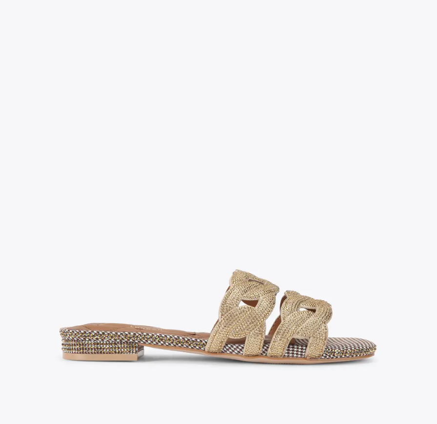 Kurt Geiger KG Crystal Gold Flat Sandal