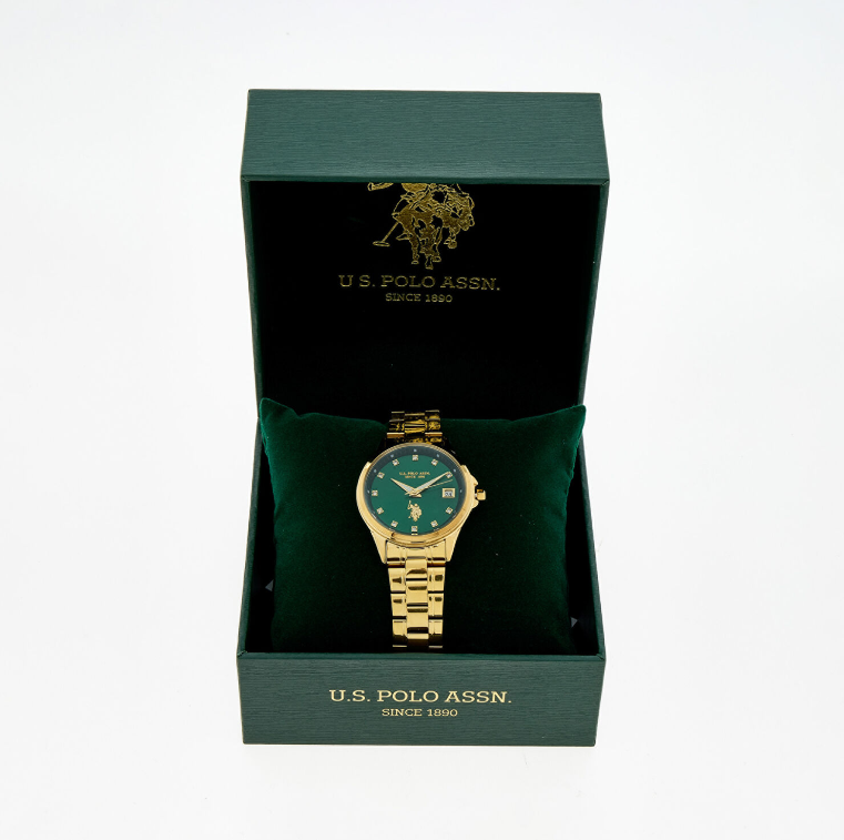 US Polo Assn Gold Tone & Green Ladies Analogue Watch