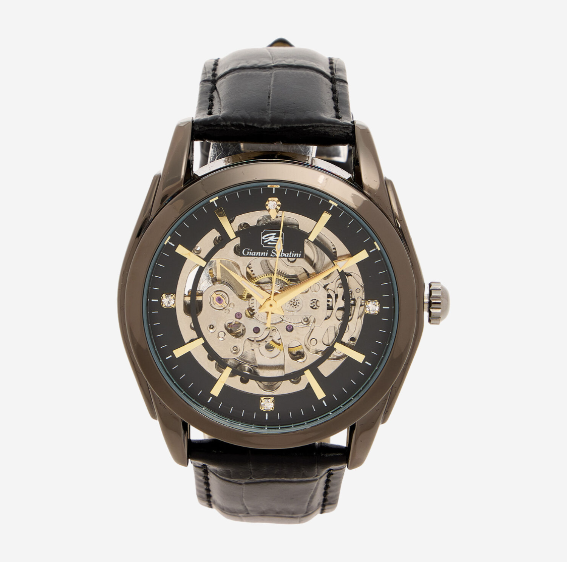 Black Leather Self Winding Watch