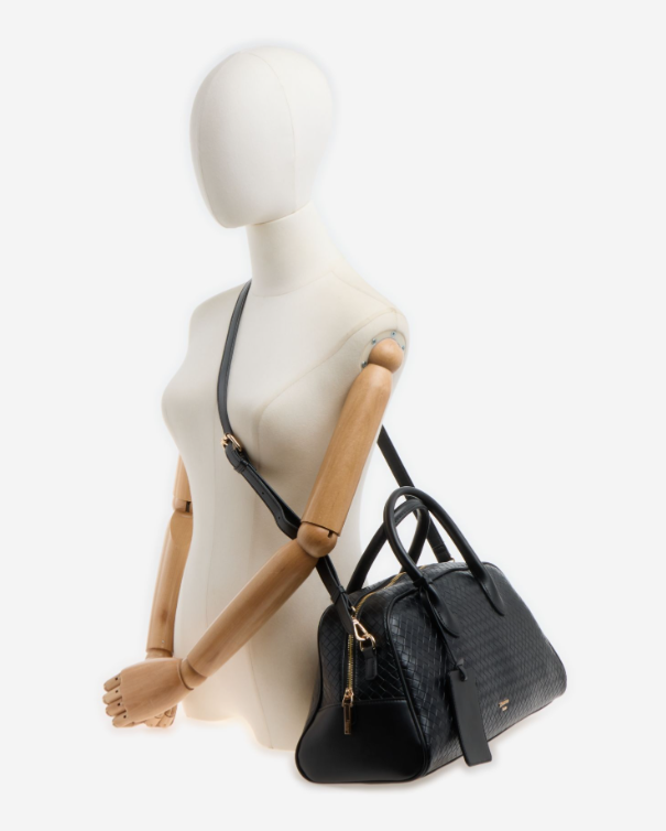 Dune Black Embossed Weave Shoulder Bag
