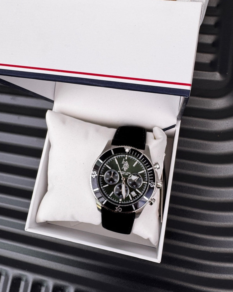 US Polo Assn Black & Silver Tone Argo Chronograph Watch