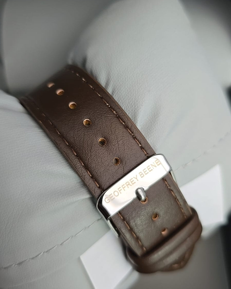 Silver Tone Brown Leather Band Watch