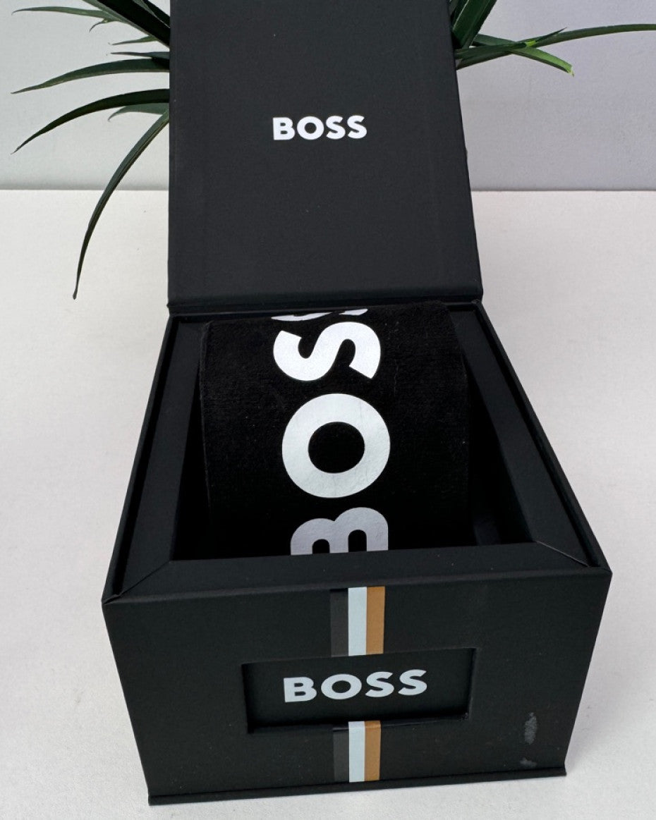 BOSS bracelet watch with rose gold dial.