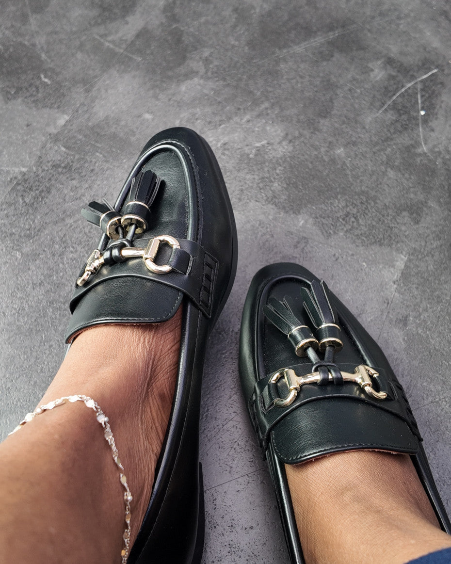Black Leather Tassel Loafers