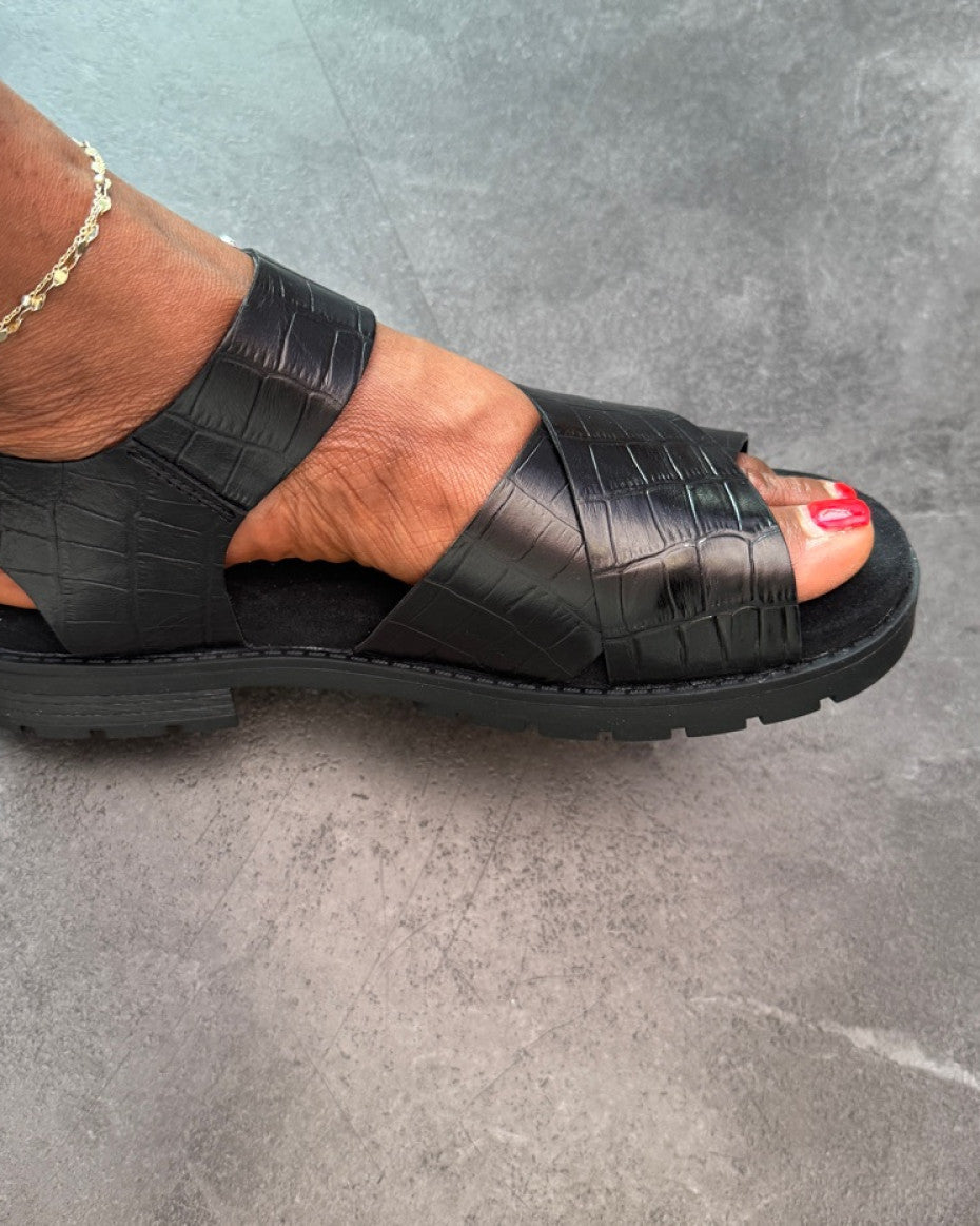 Ladies Black Crocs Leather Sandal