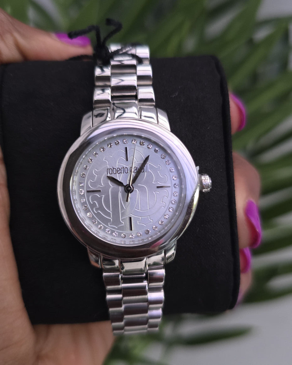 Roberto Cavalli Silver Tone Watch with Swarovski Stones