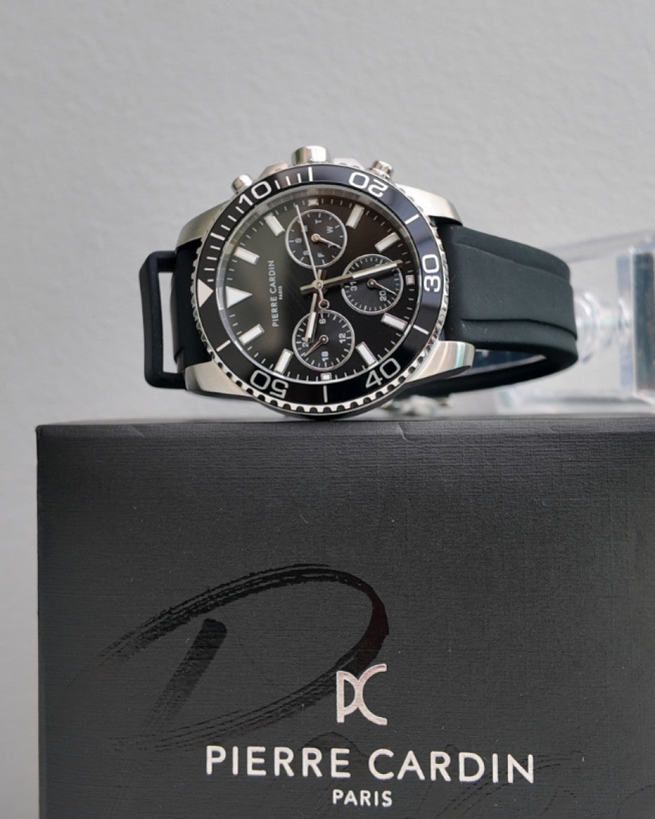 Pierre Cardin watch with Black Dial and Black Rubber Strap