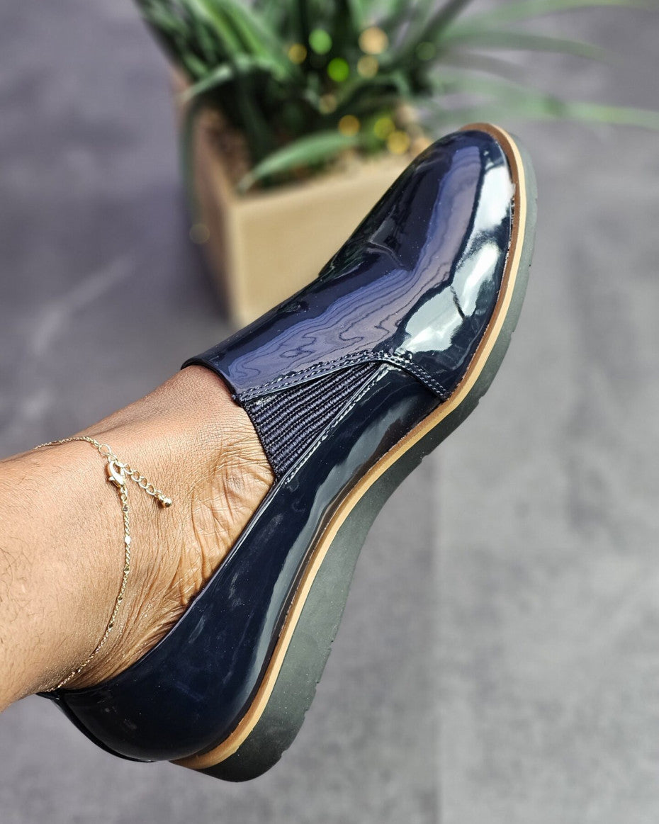 Navy Patent Slip-On Loafers