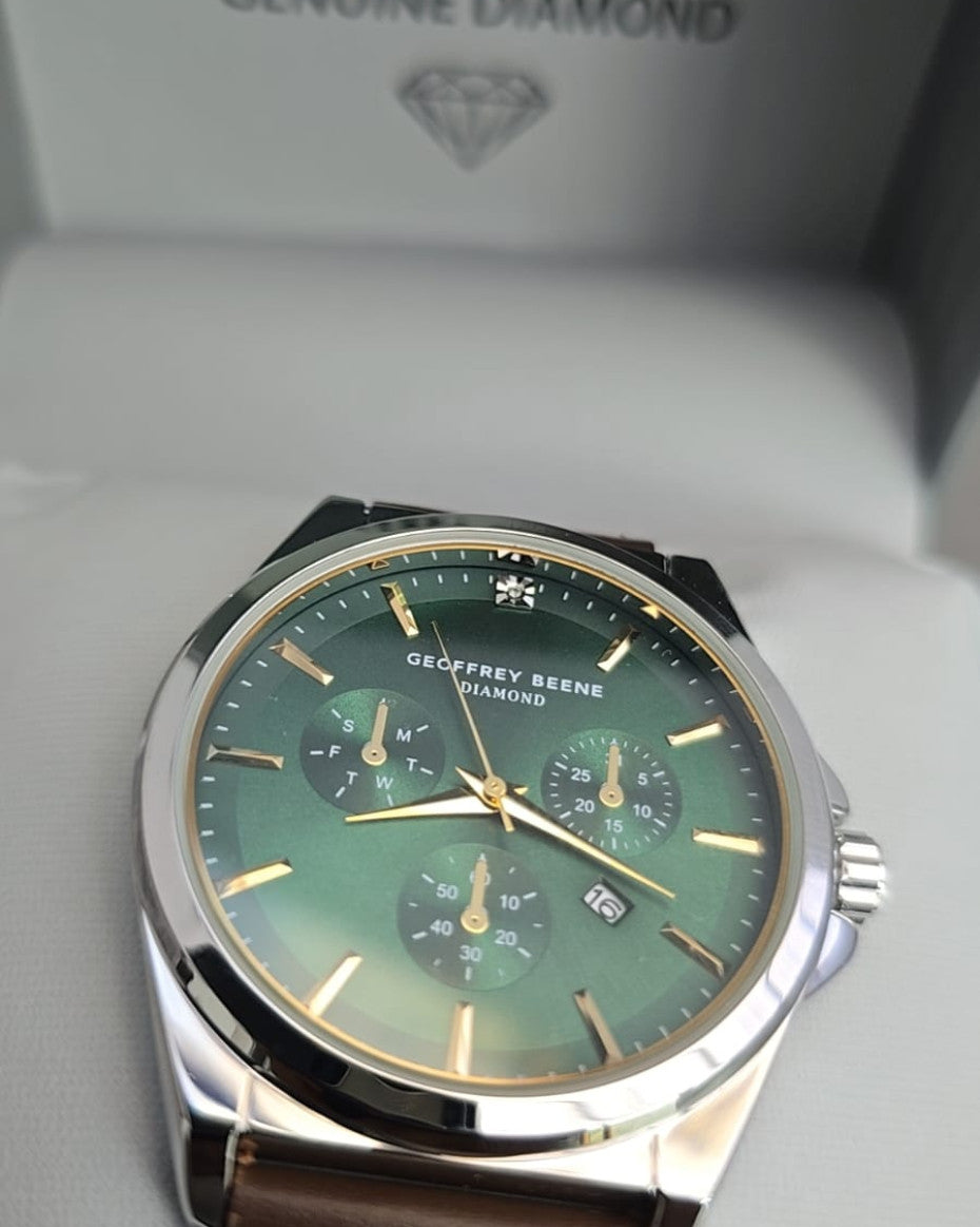 Silver Tone Brown Leather Band Watch