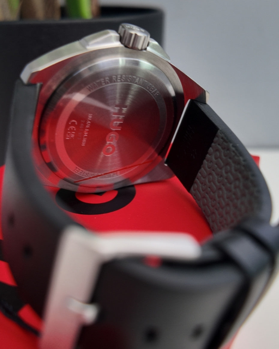 Hugo Boss Silver-tone watch with black leather strap
