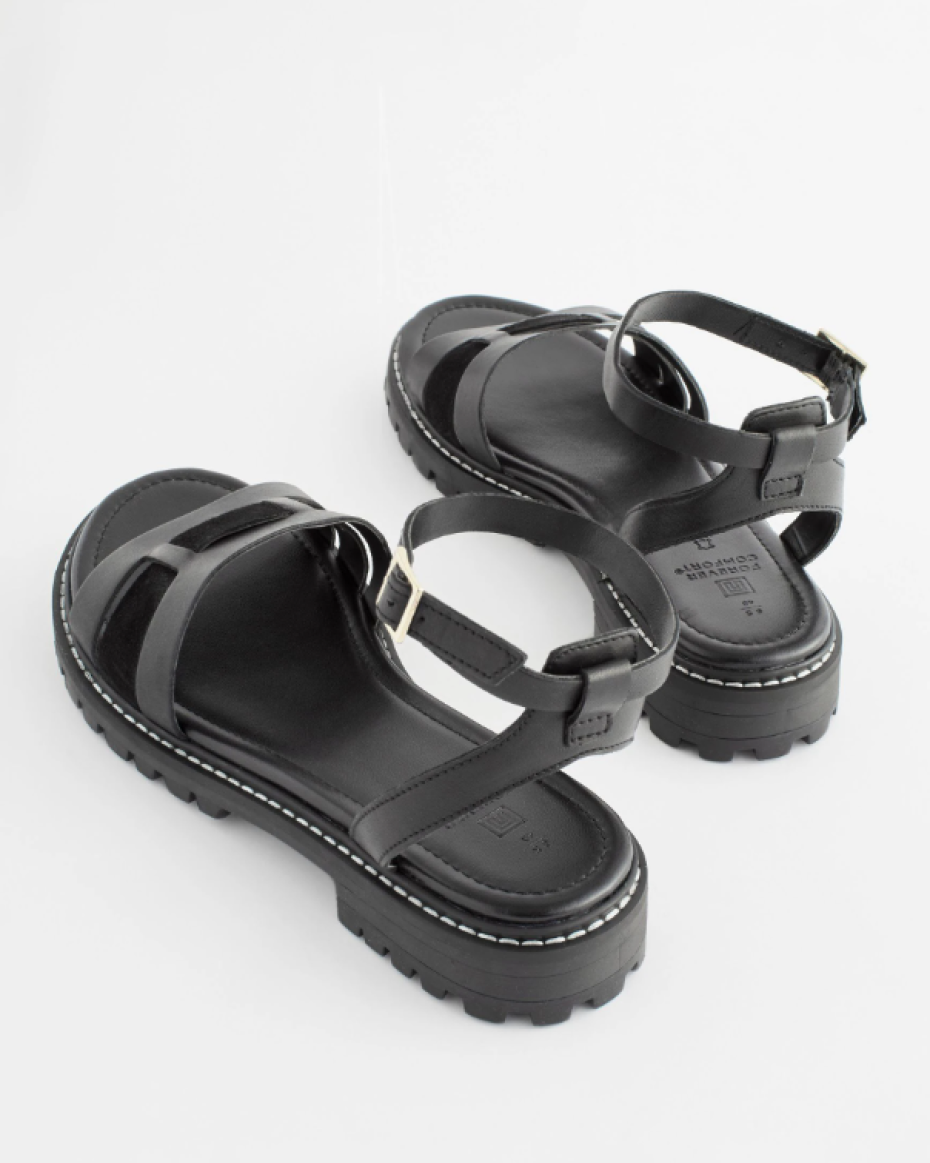 Black Leather Cleated Sandals