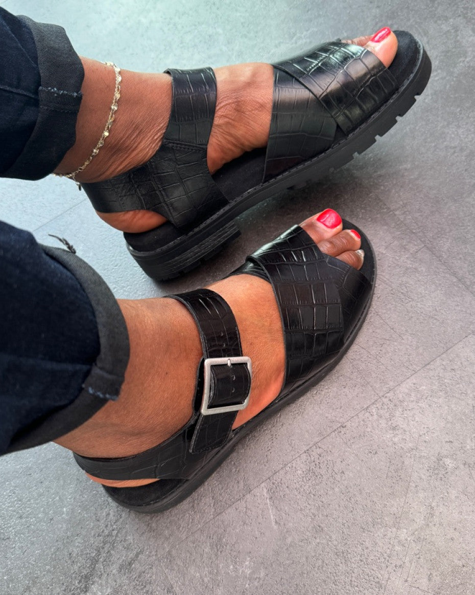 Ladies Black Crocs Leather Sandal