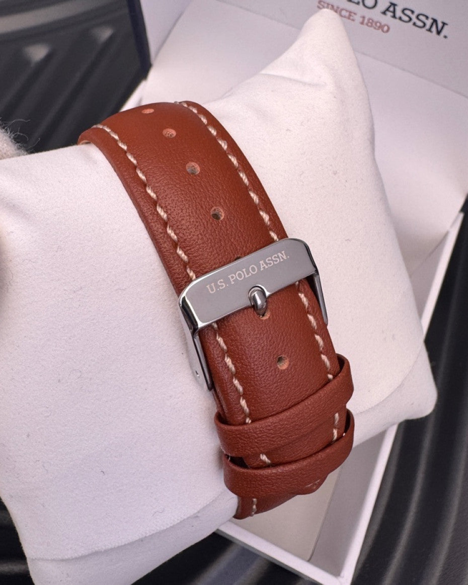US Polo Assn Brown Leather Watch